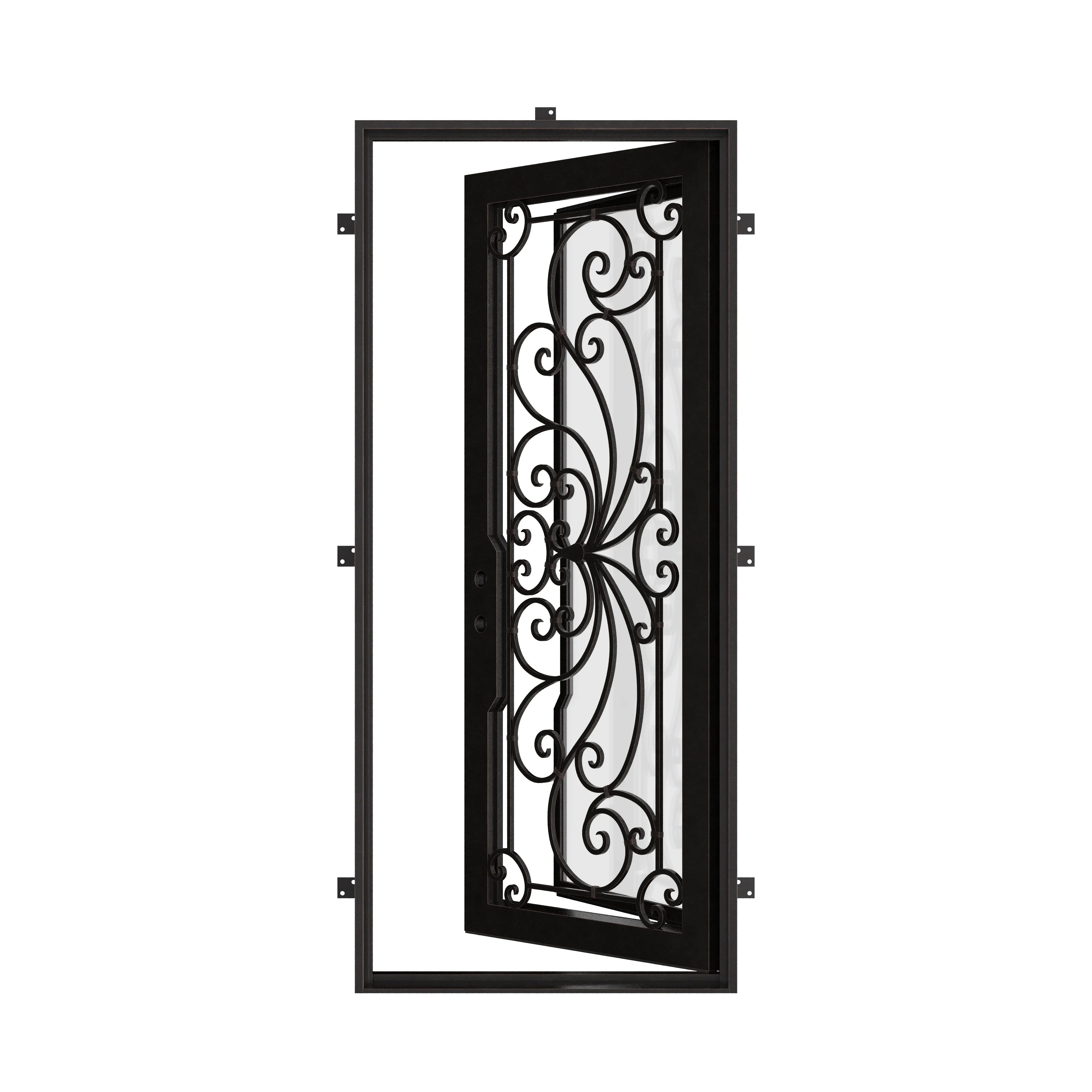 Miracle Bronze color exterior iron flat top single door with energy efficient glass.