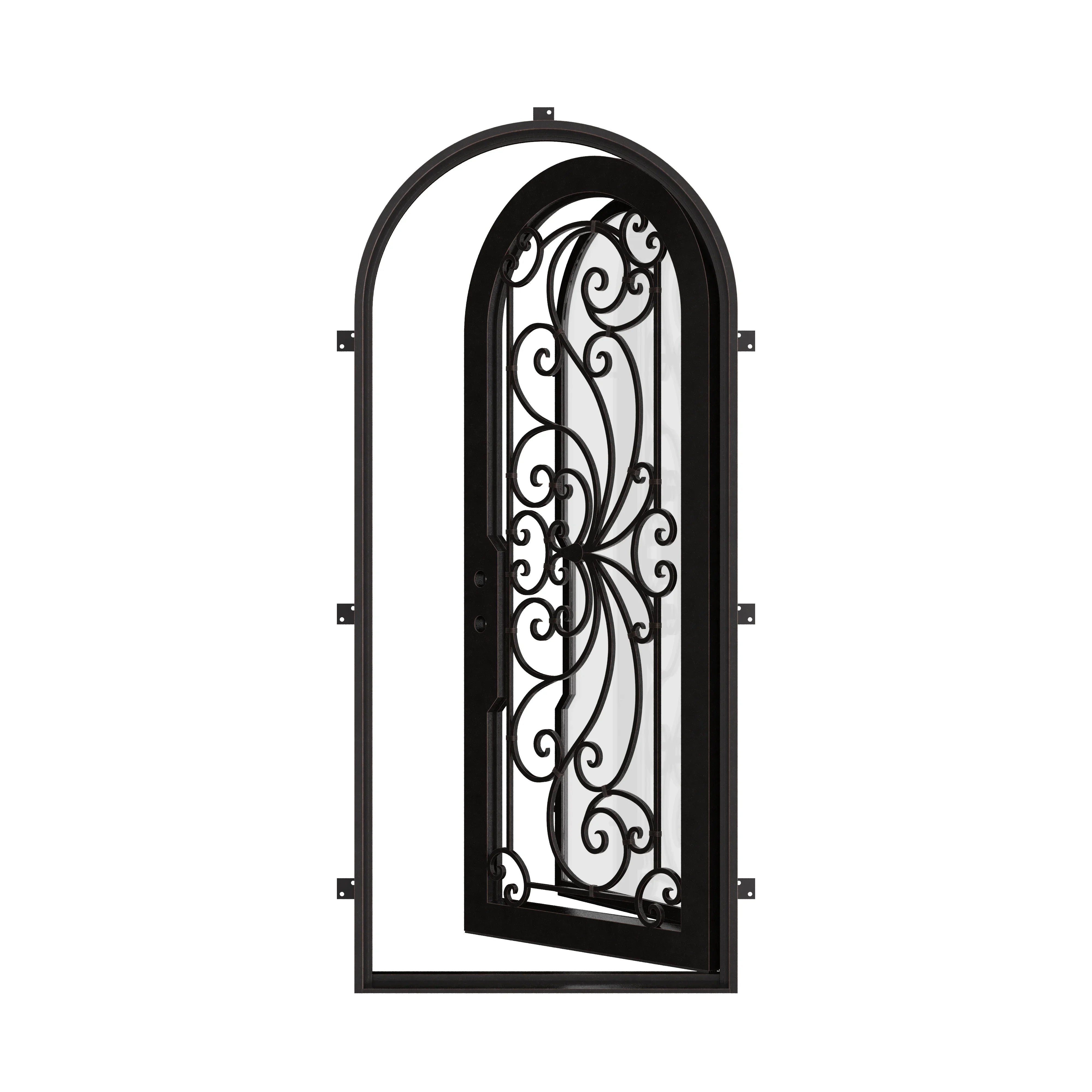 Miracle thermally broken single full arch exterior door with double glass in bronze color.
