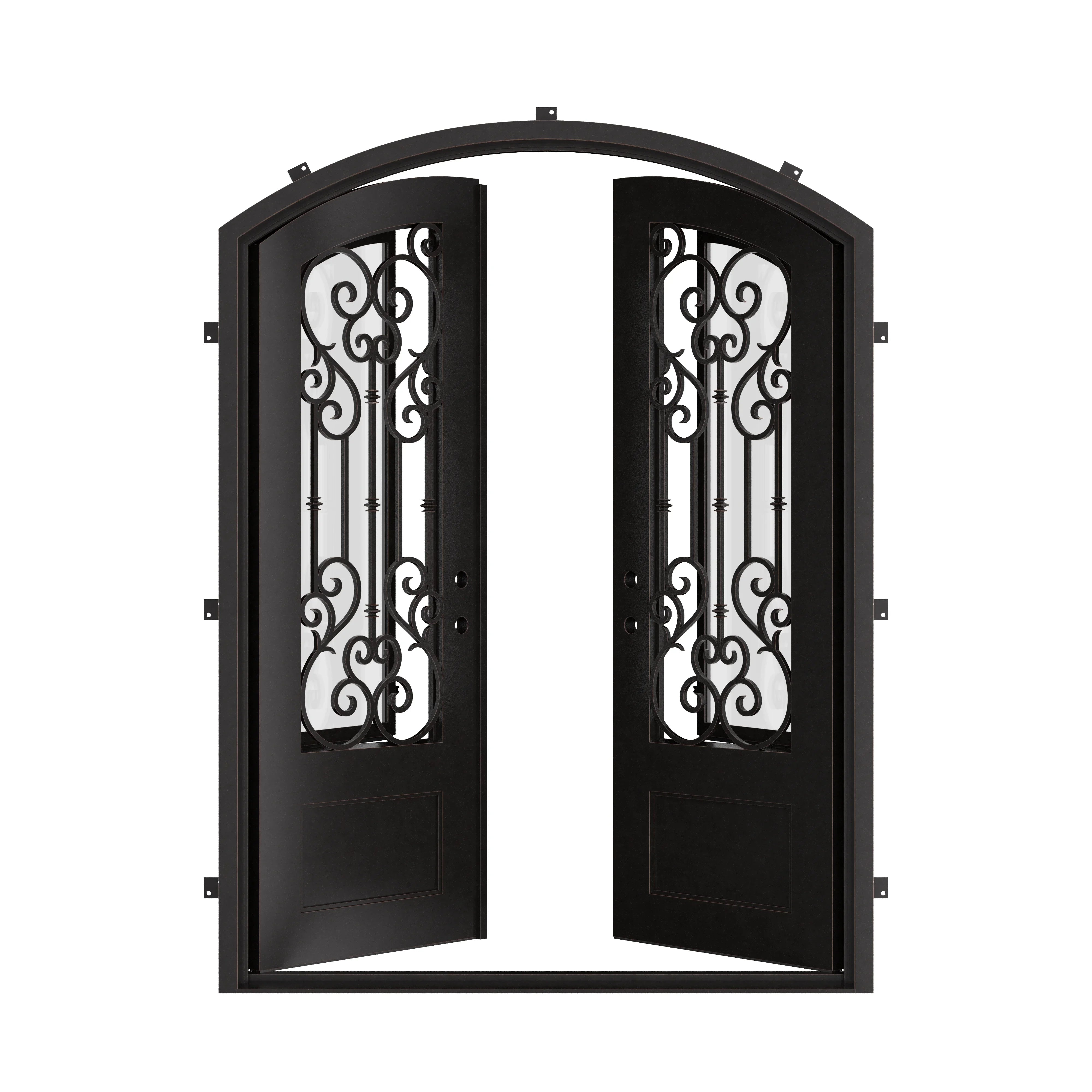 New York arch top entry door with glass and thermal barrier in bronze.