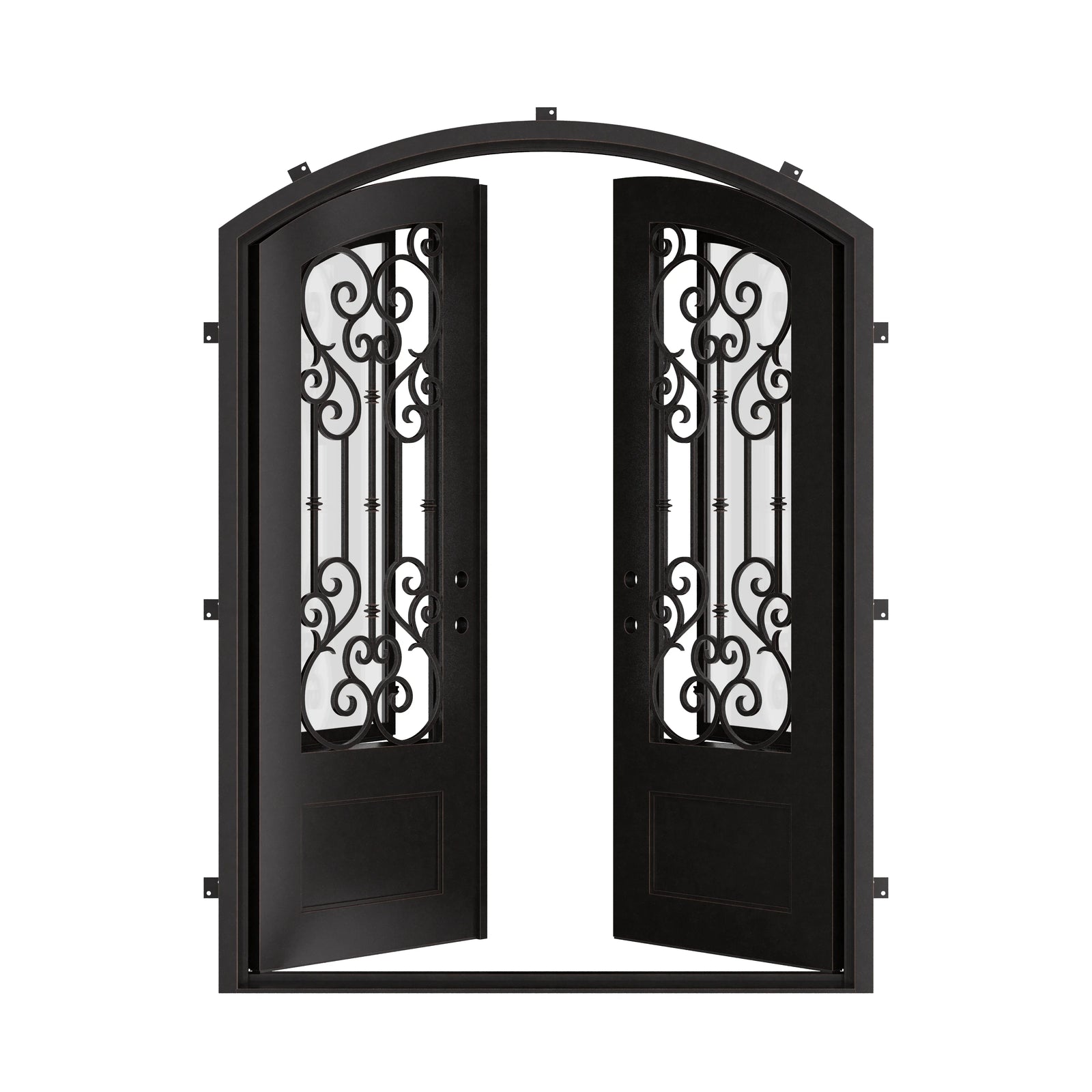 New York bronze color arched entry double door with efficient glass.