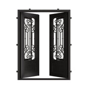 New York pre-hung black metal double flat top entry door with glass.