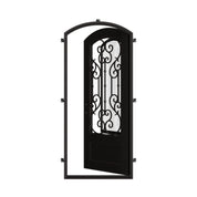 New York single soft arch top hinged door with energy efficient dual-pane glass in black.