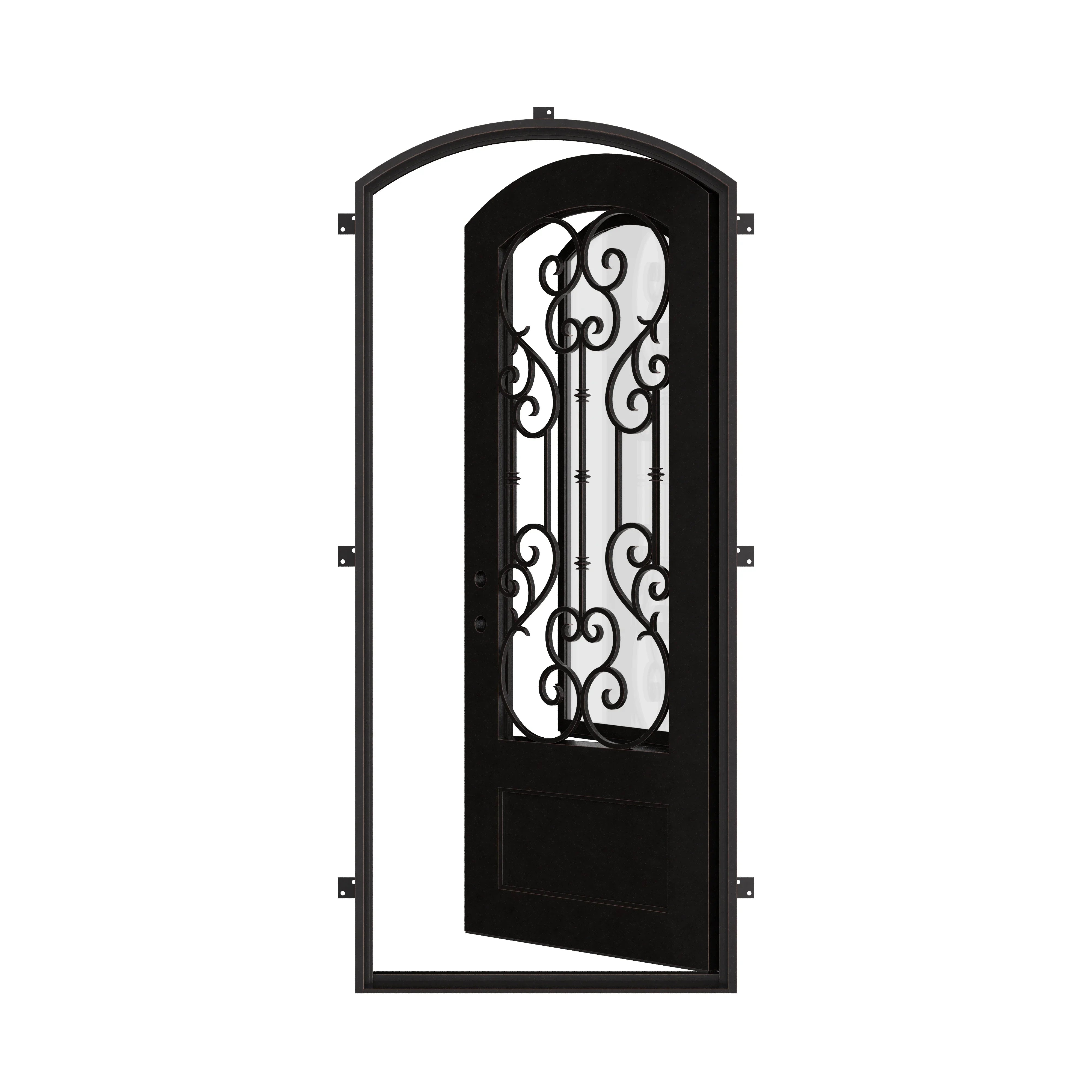 New York subtle arch top iron hinged door for cold climates.