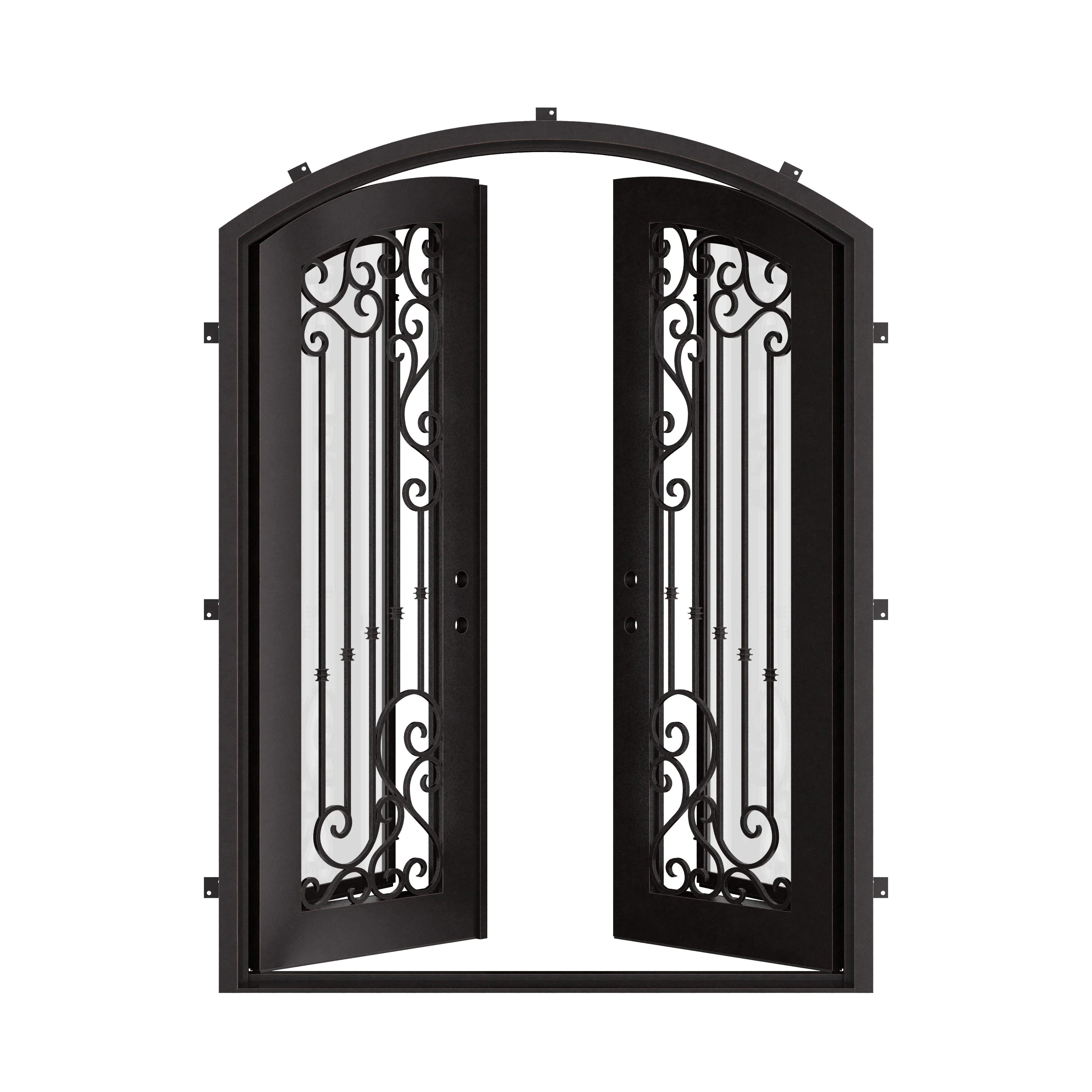 Paris bronze colored arched top door with thermal barrier and clear glass.