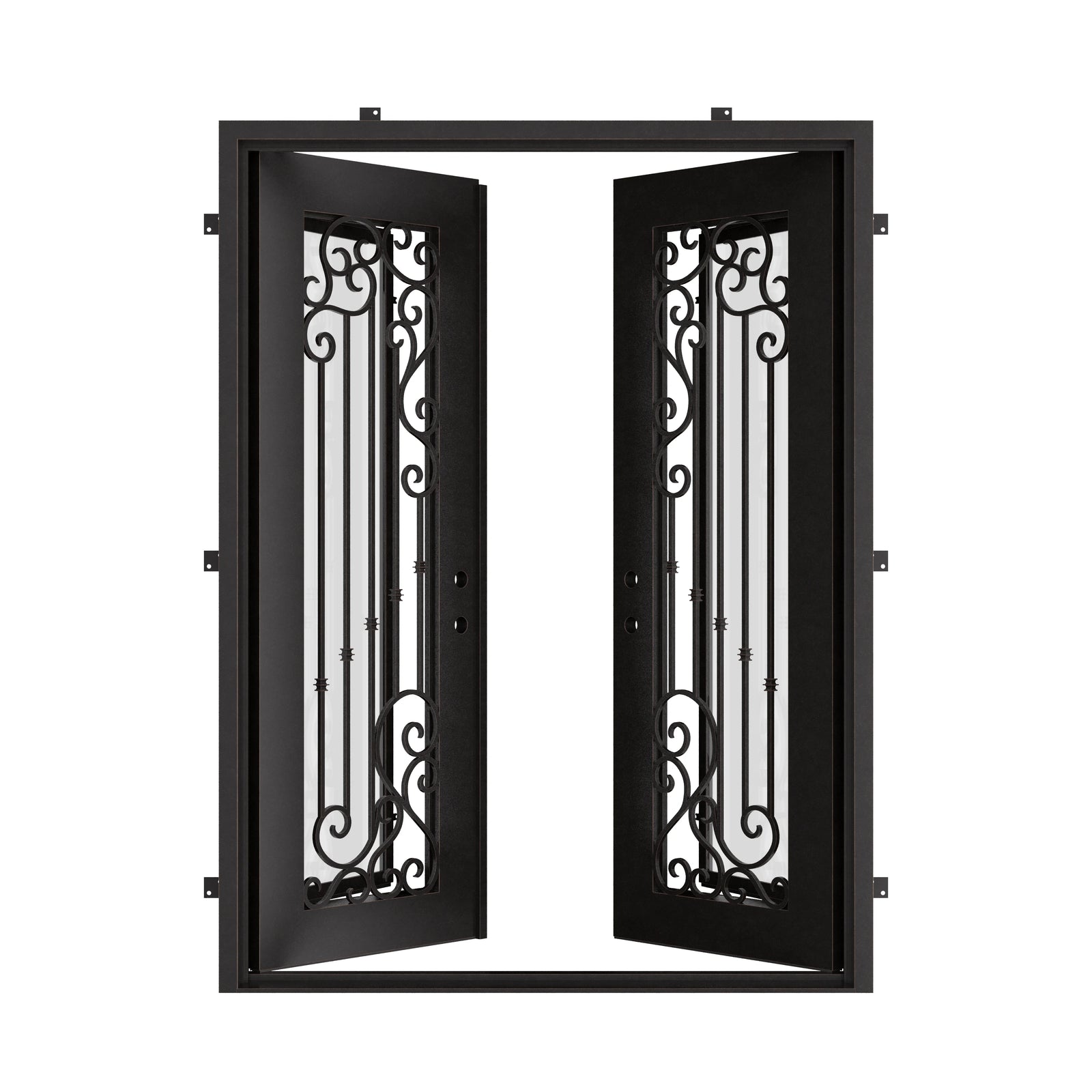 Paris bronze color exterior metal double flat front door with tempered glass.