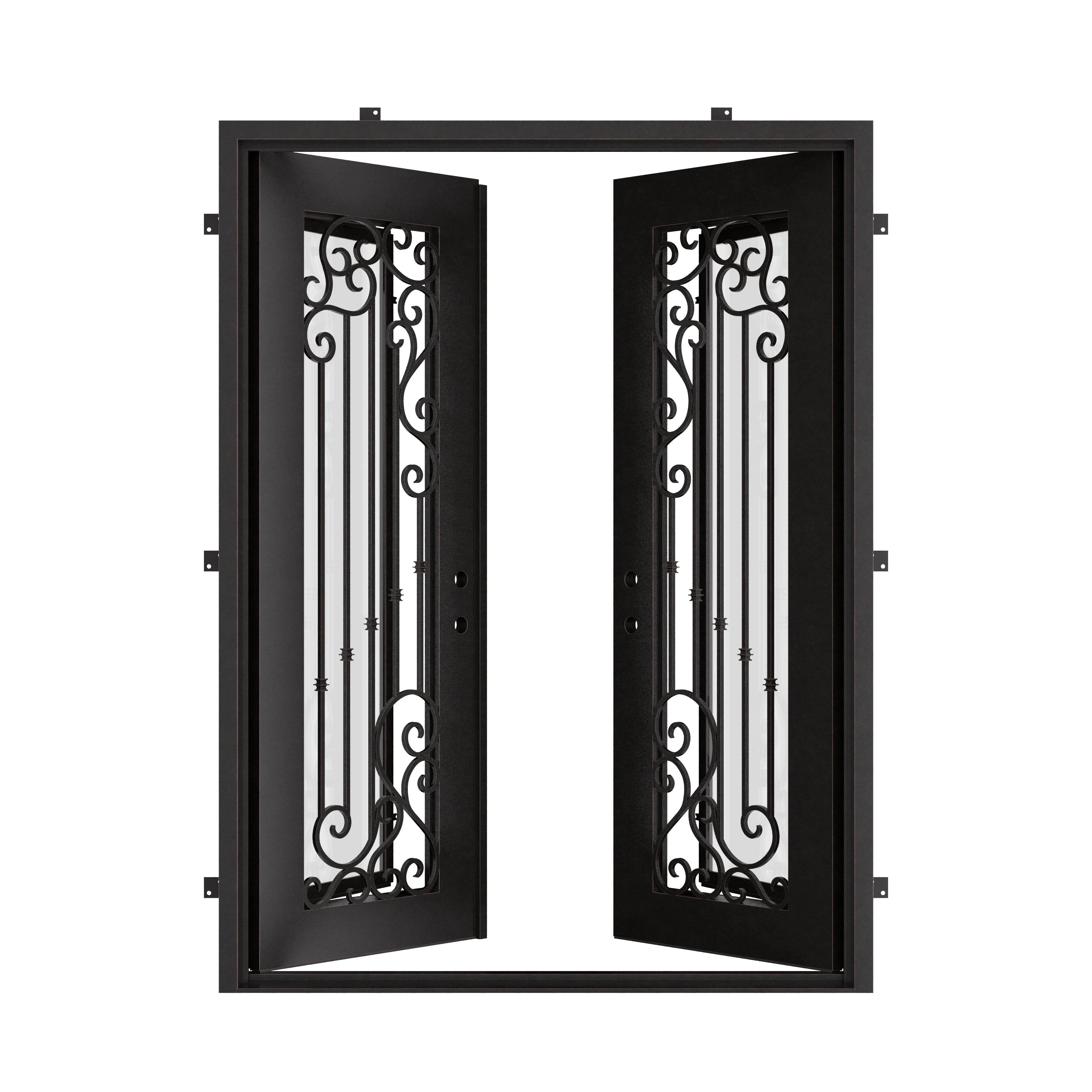 Paris bronze color exterior metal double flat front door with tempered glass.