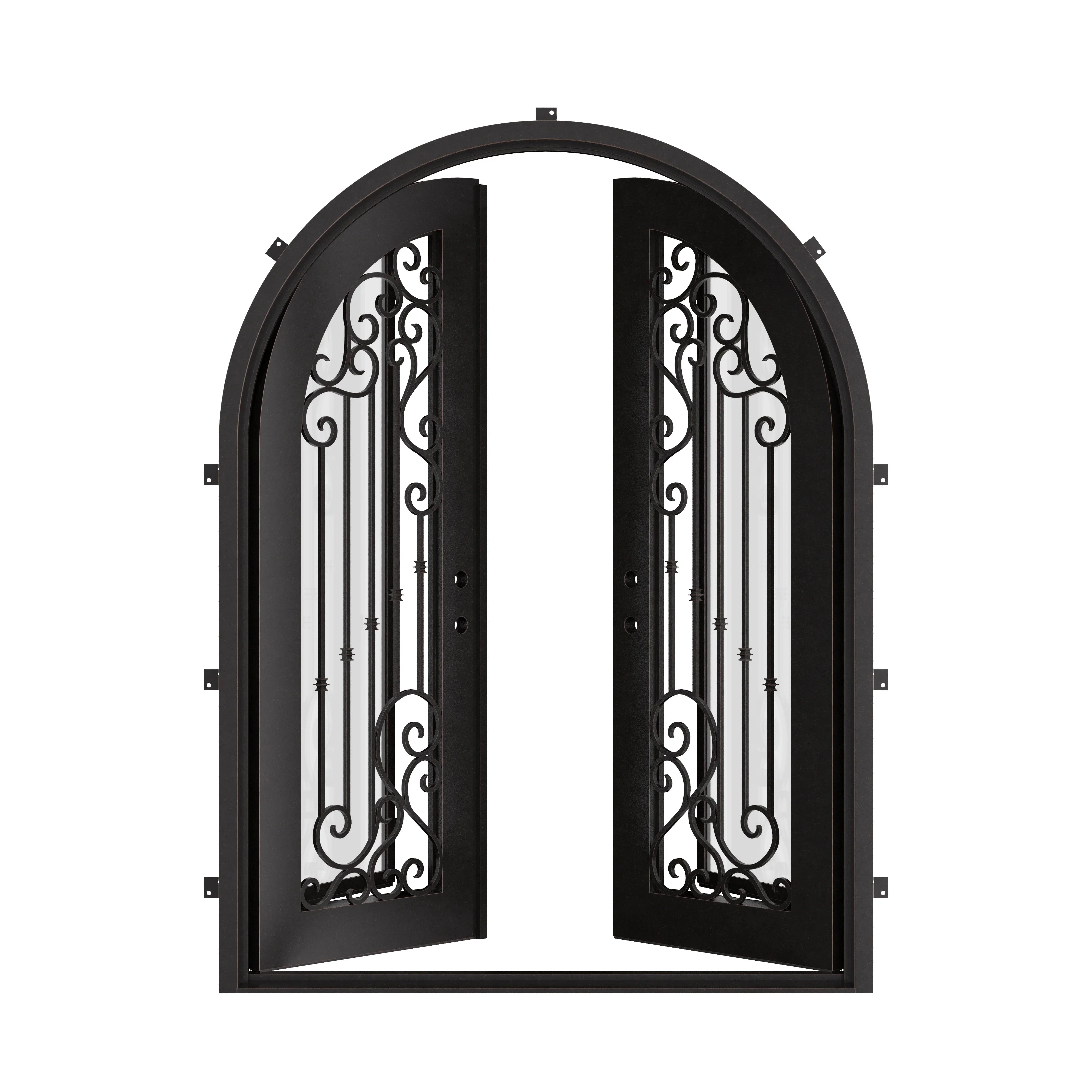 Paris thermally broken full arch top iron french door with glass.