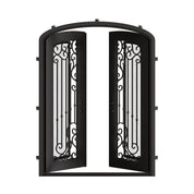 Paris arched style double door with glass windows in bronze finish.