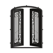 Paris bronze hued arched design iron double door with efficient glass.