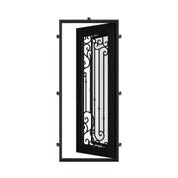 Paris Pre-hung bronze color iron flat top single door with operable glass panel.