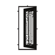 Paris Architectural bronze iron flat top single swing door with glass center.