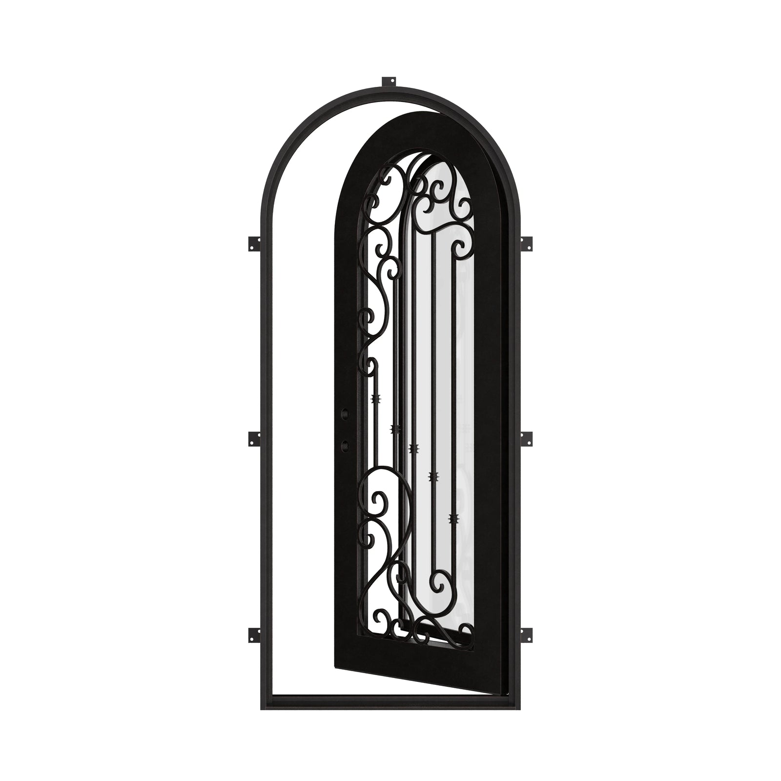 Paris bronze color exterior iron single round top door with double-pane glass.