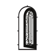 Paris single round top hinged door with ornate scrollwork and double glass.