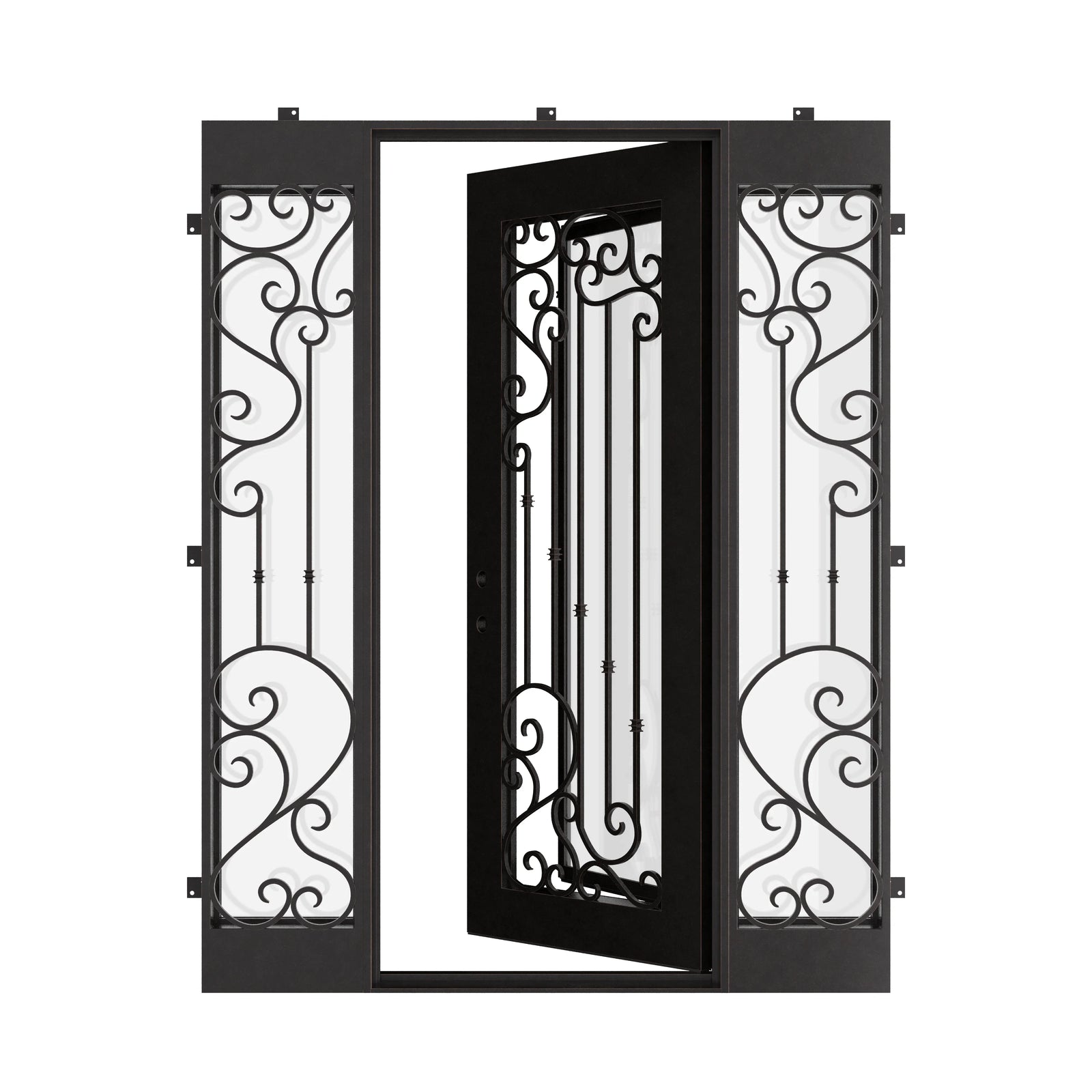 Paris square top door for cold weather with sidelights in bronze.