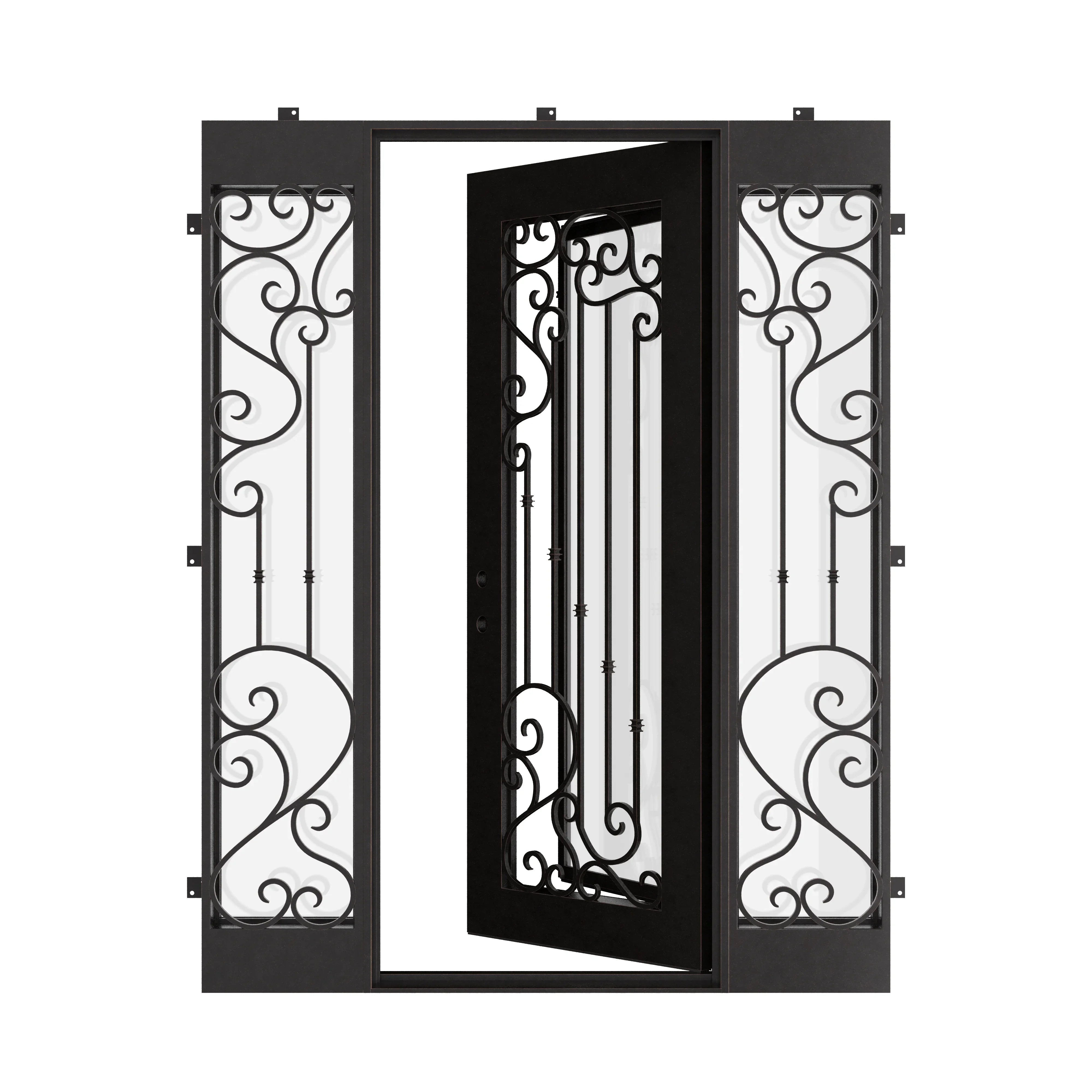 Paris square top door for cold weather with sidelights in bronze.