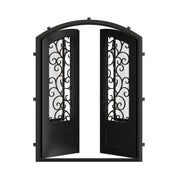 Story metal arch top double entry door with thermal break and glass in bronze.