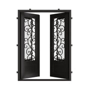 Story pre-hung bronze color metal double square top front door.