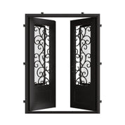 Story pre-hung black metal double square top door with glass.