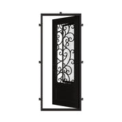 Story flat top single entry door with thermal barrier and decorative metalwork.
