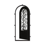 Story single full arch top door with decorative scrollwork and double-pane glass.