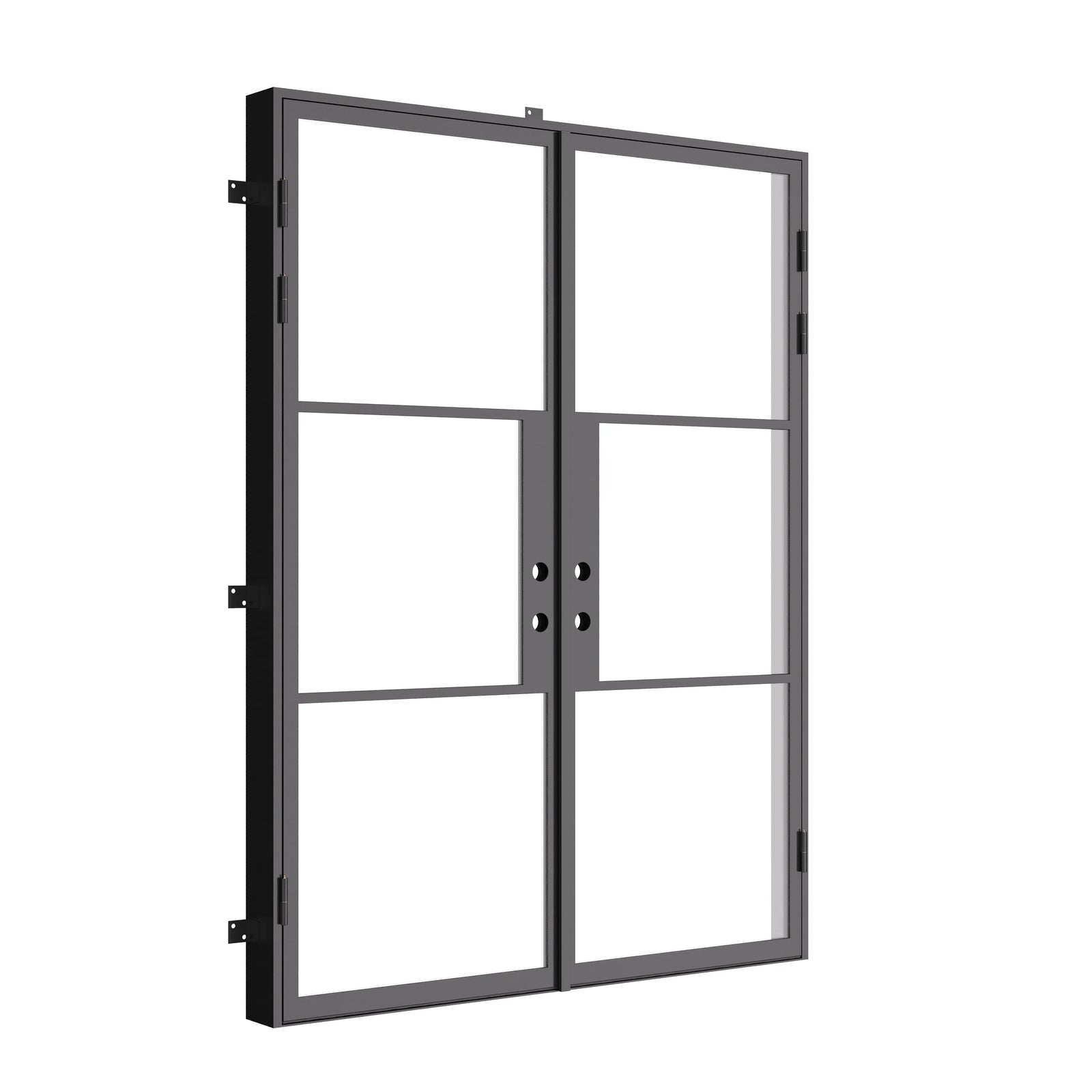 Air 4 double flat doors in black steel, narrow sightlines and prehung frame