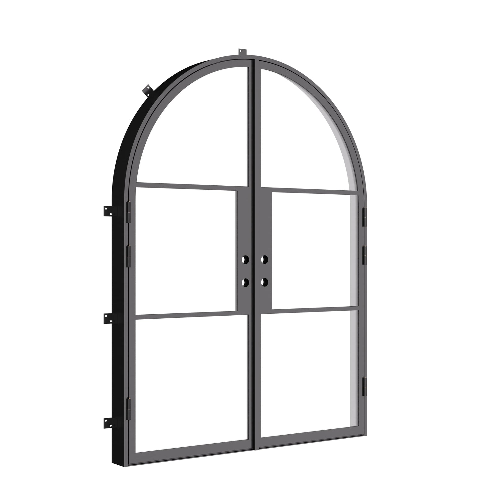 Architectural double arch steel entry door with thermal barrier