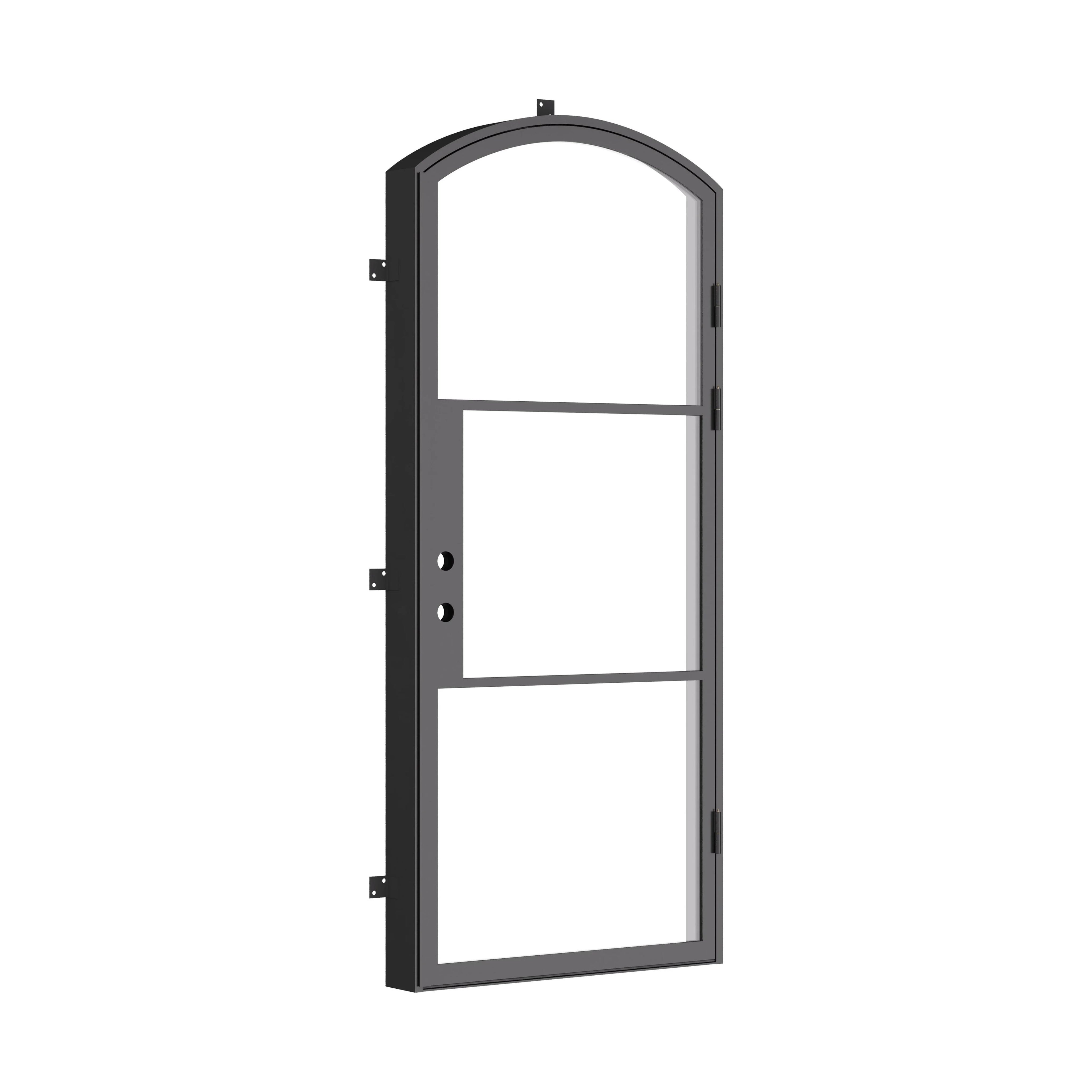 Exterior single steel door with arched frame and insulation