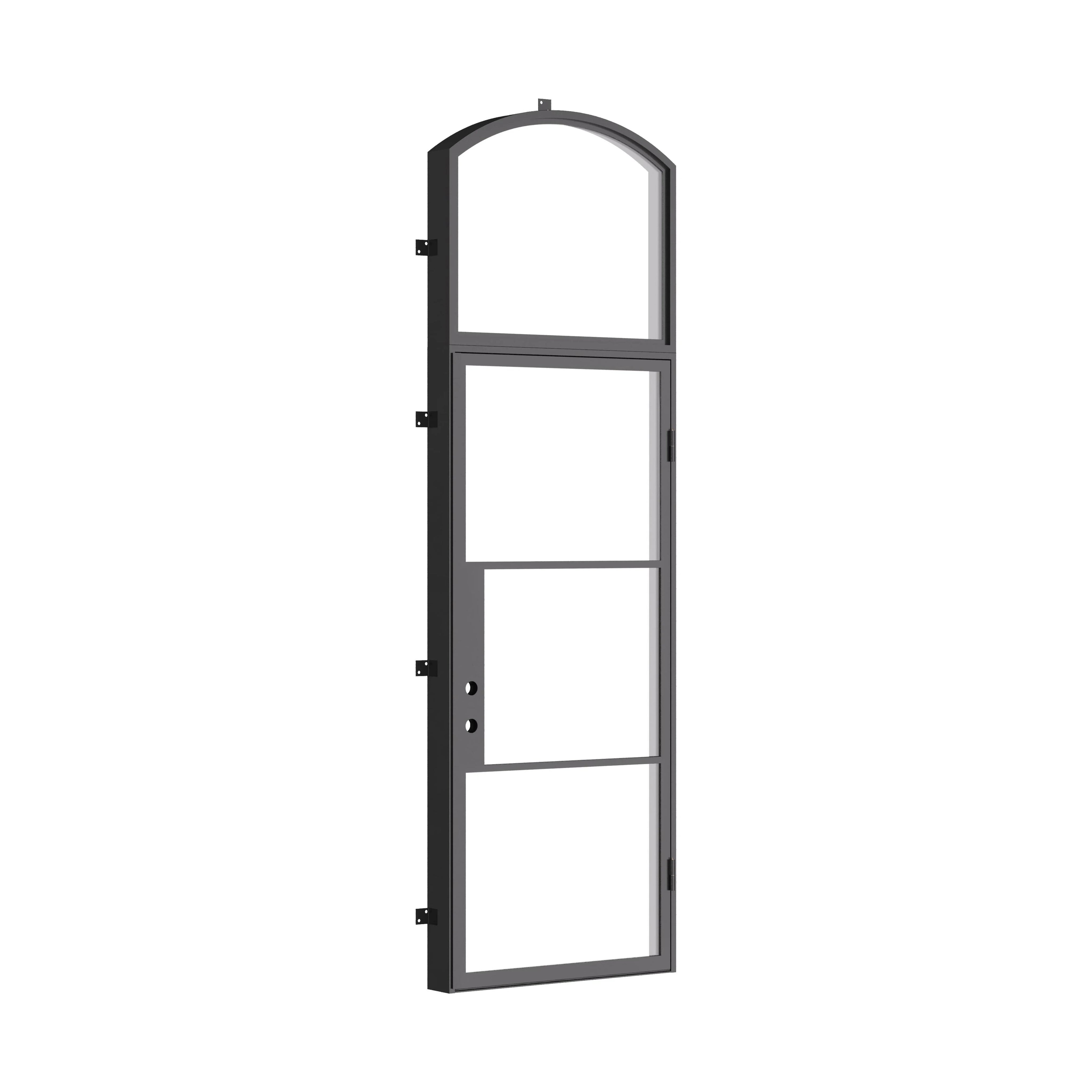 Air 4 flat single steel door with arched top window and architectural lines