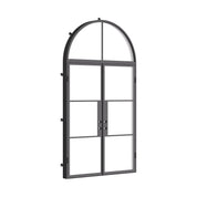 Modern double steel front door with large arched transom window