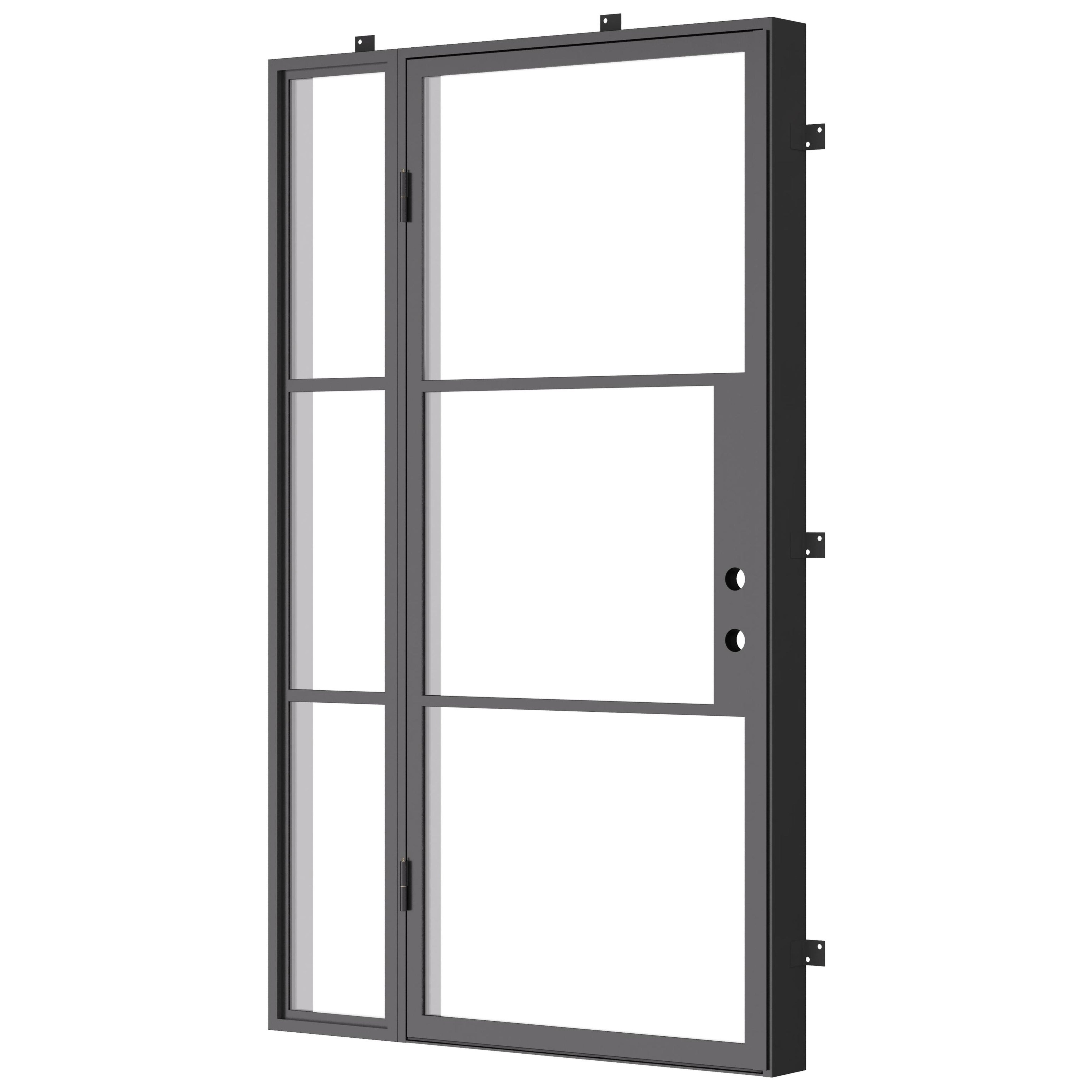 Air 4 single flat modern door with left sidelight, cold rolled steel and premium coating