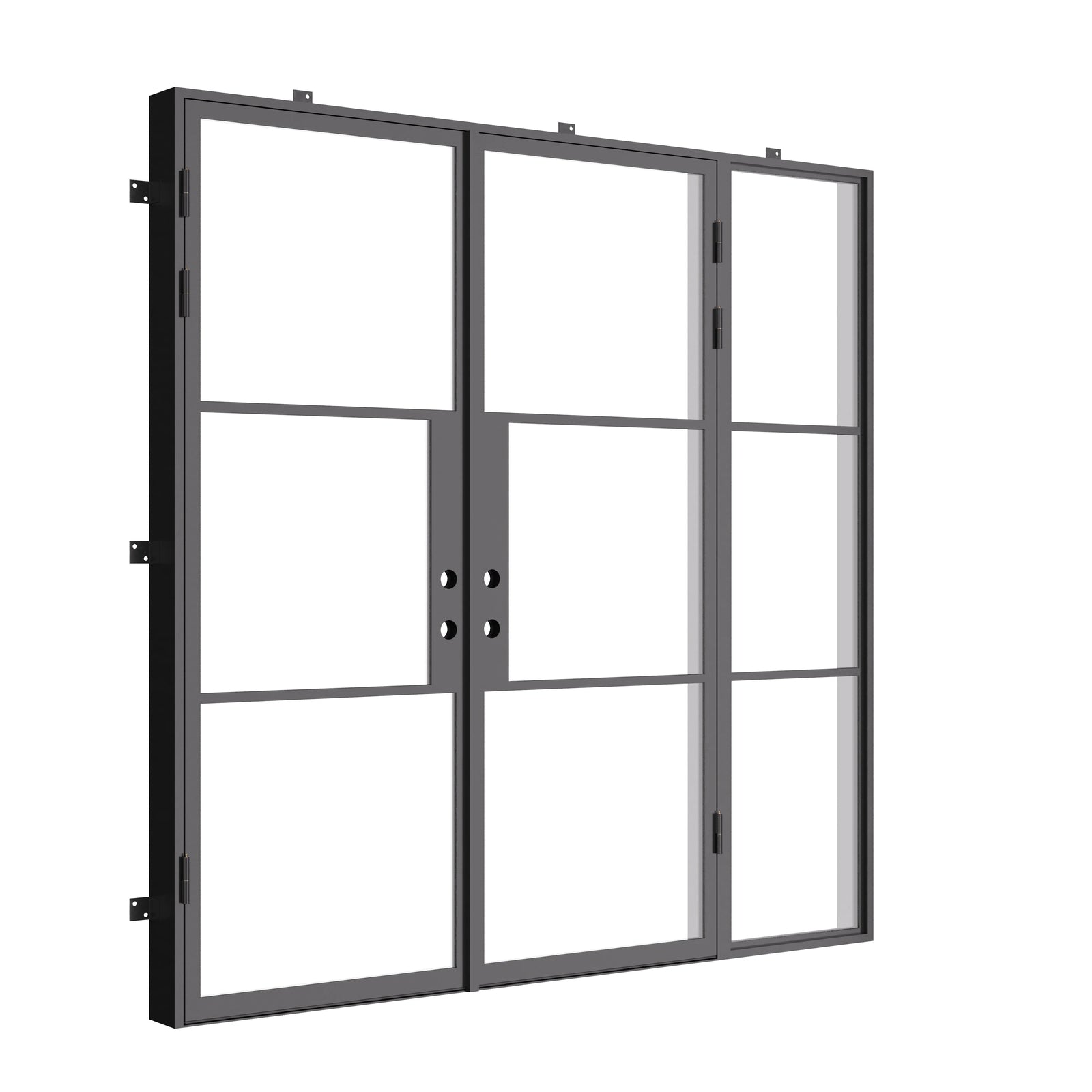 minimalist double steel doors with right sidelight and insulation layer