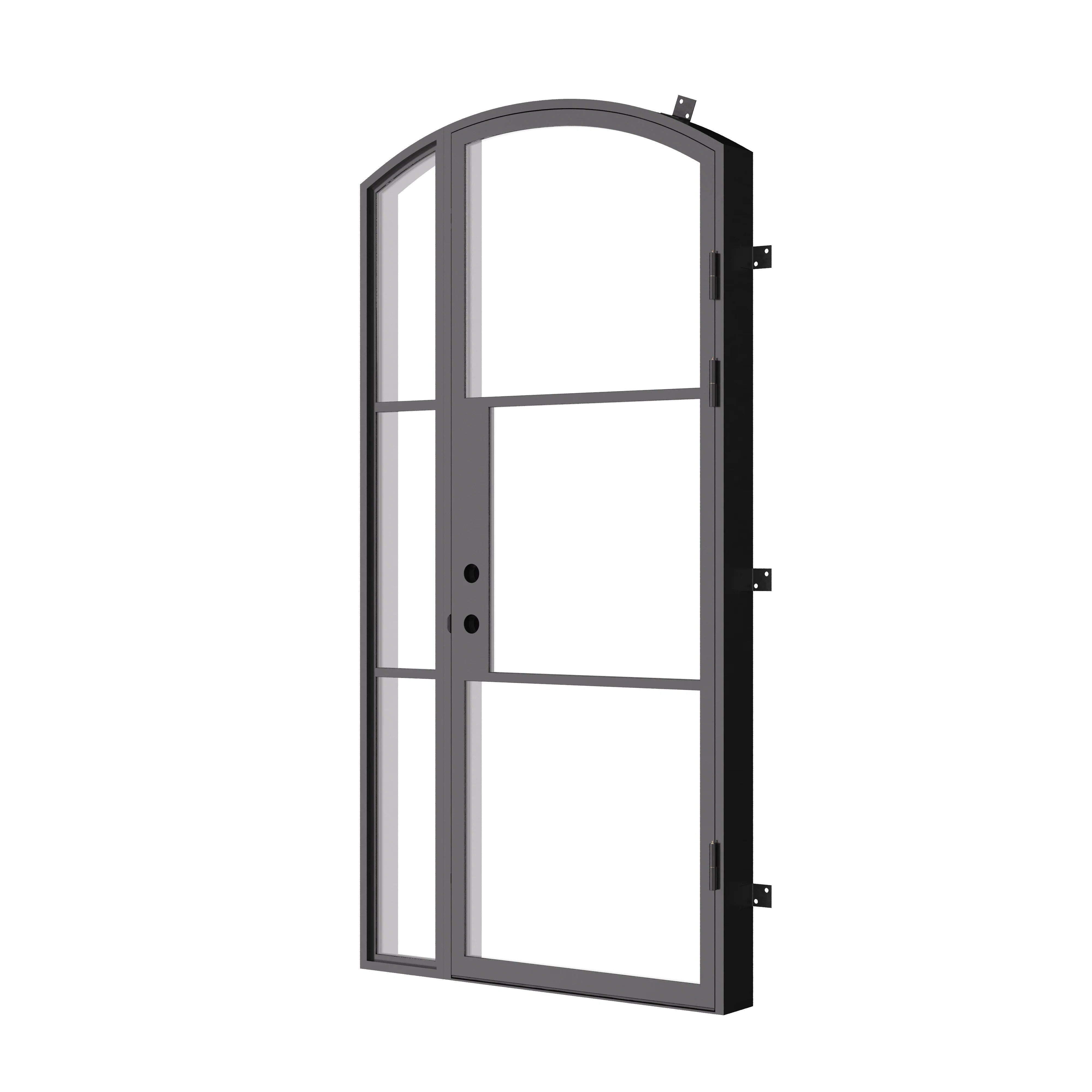 contemporary arched door with left window and thermal barrier core