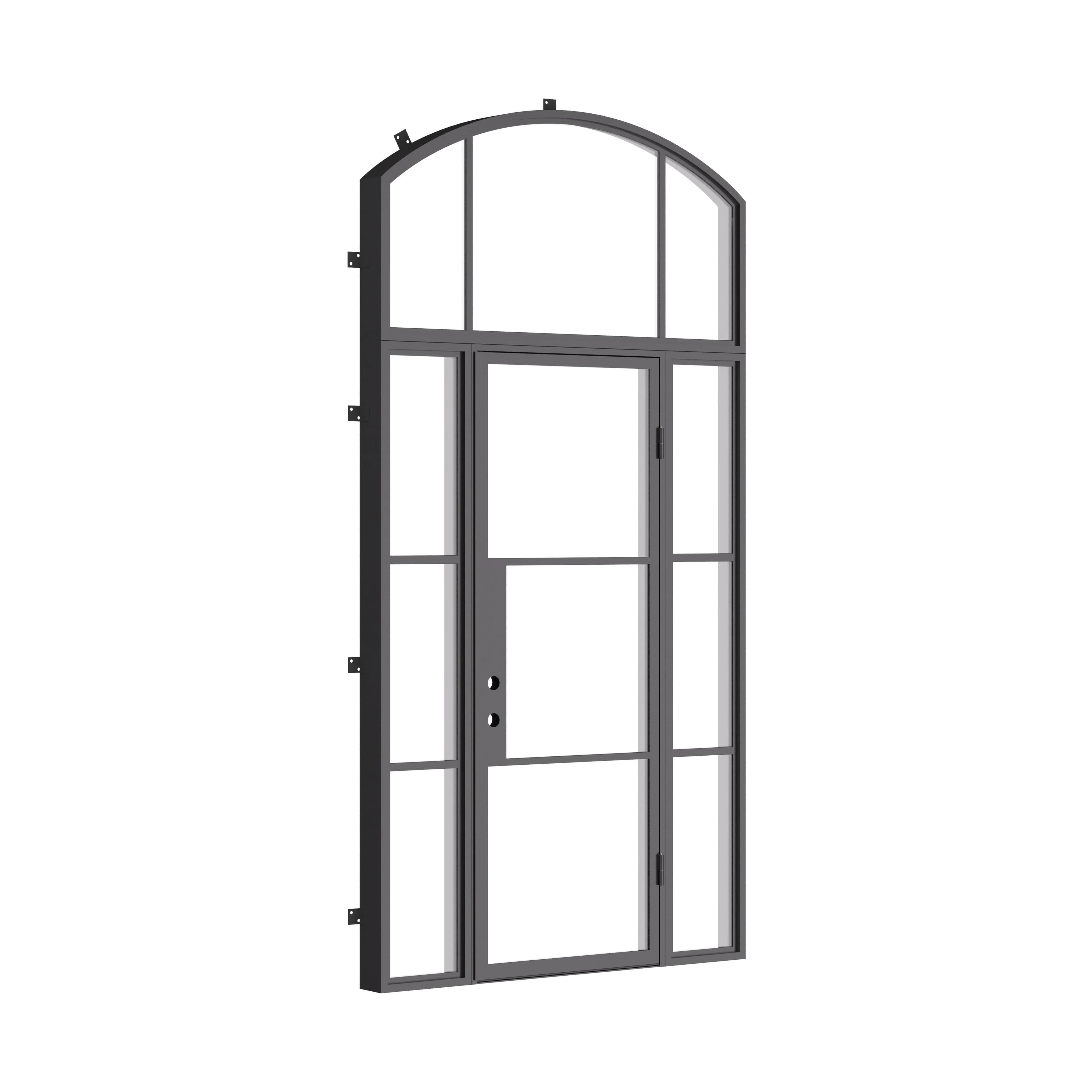 Air 4 single flat steel door with side windows and arched transom design