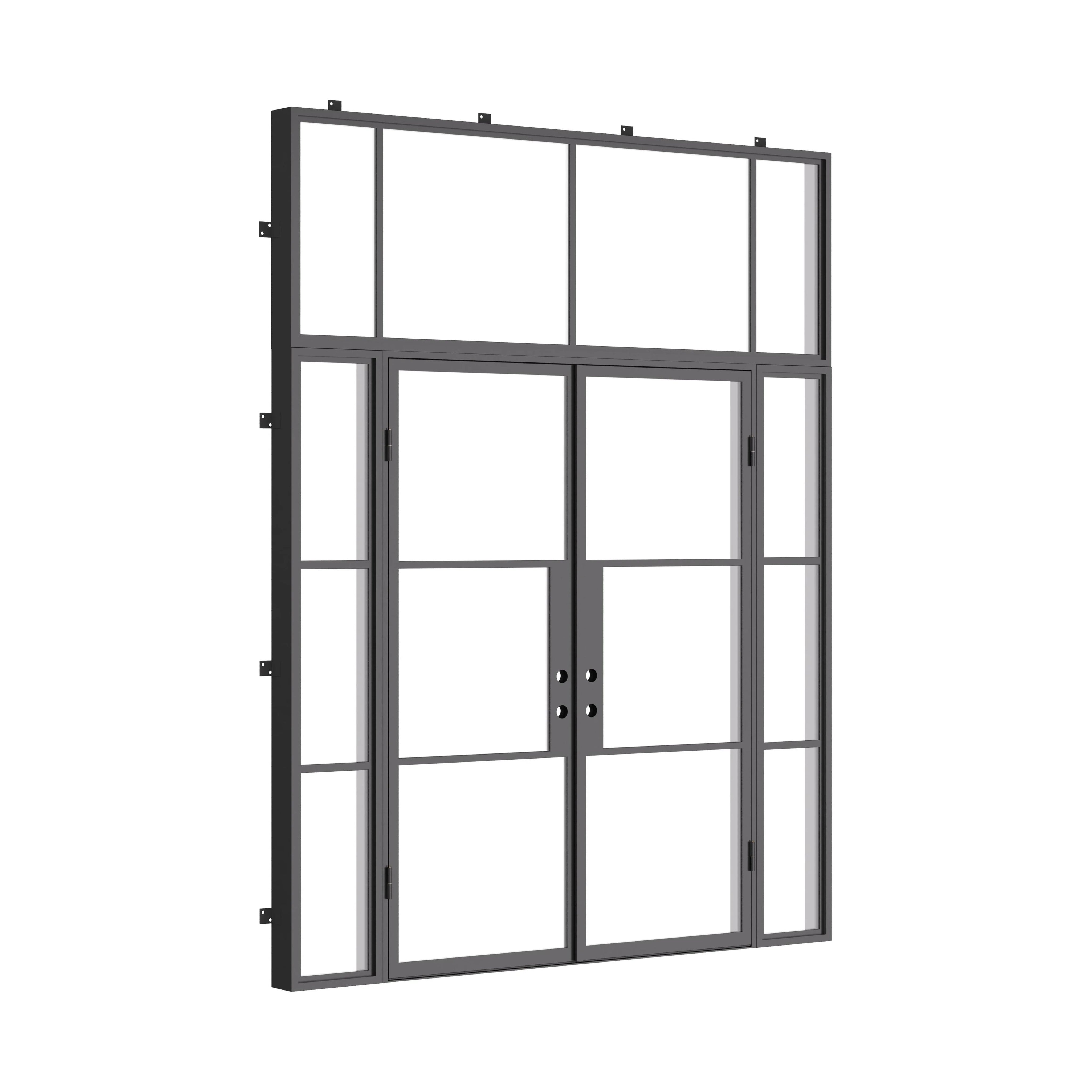 Air 4 double flat steel door with sidelights and flat top glass, automotive painted frame