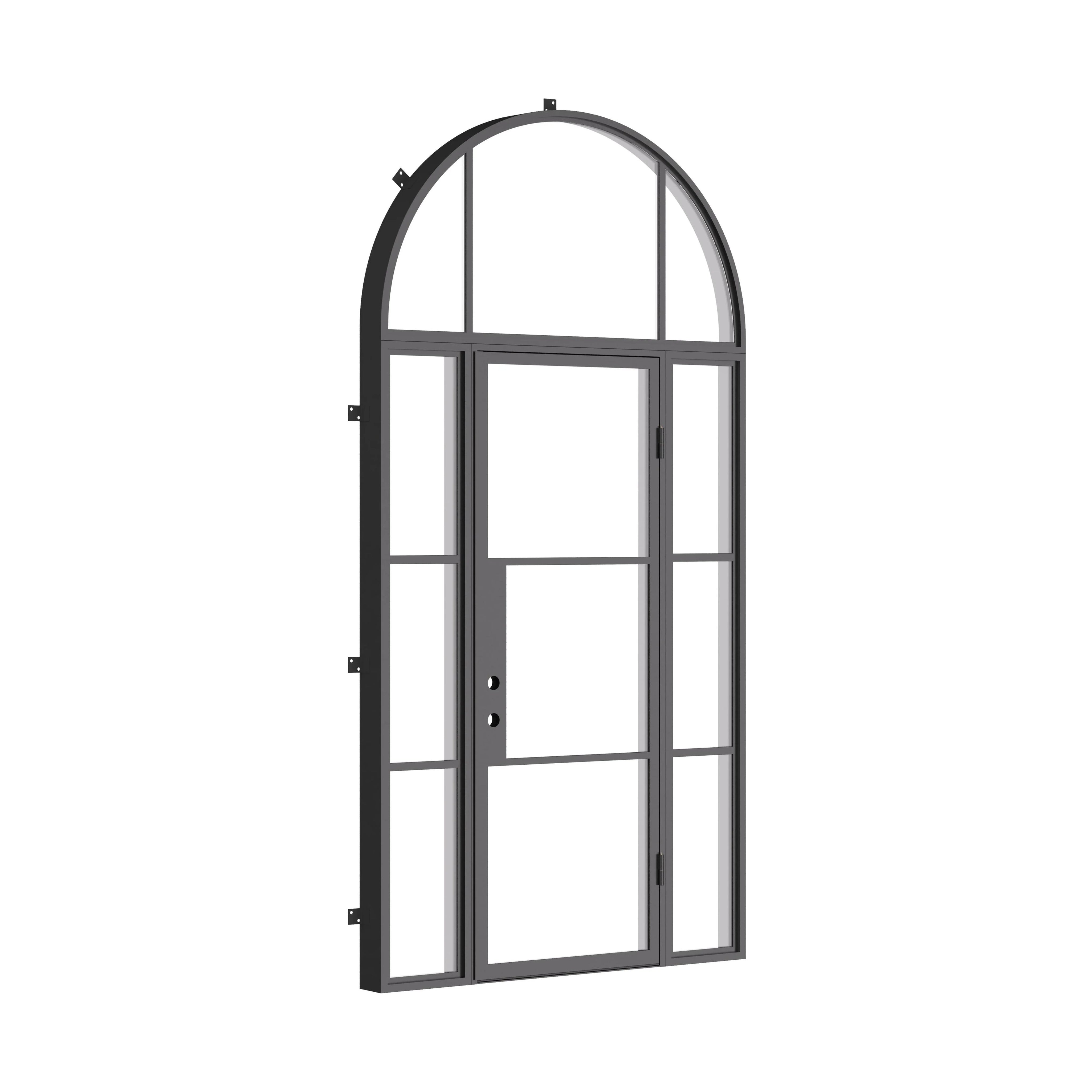 Air 4 single flat architectural door with sidelights and arch top, cold rolled steel