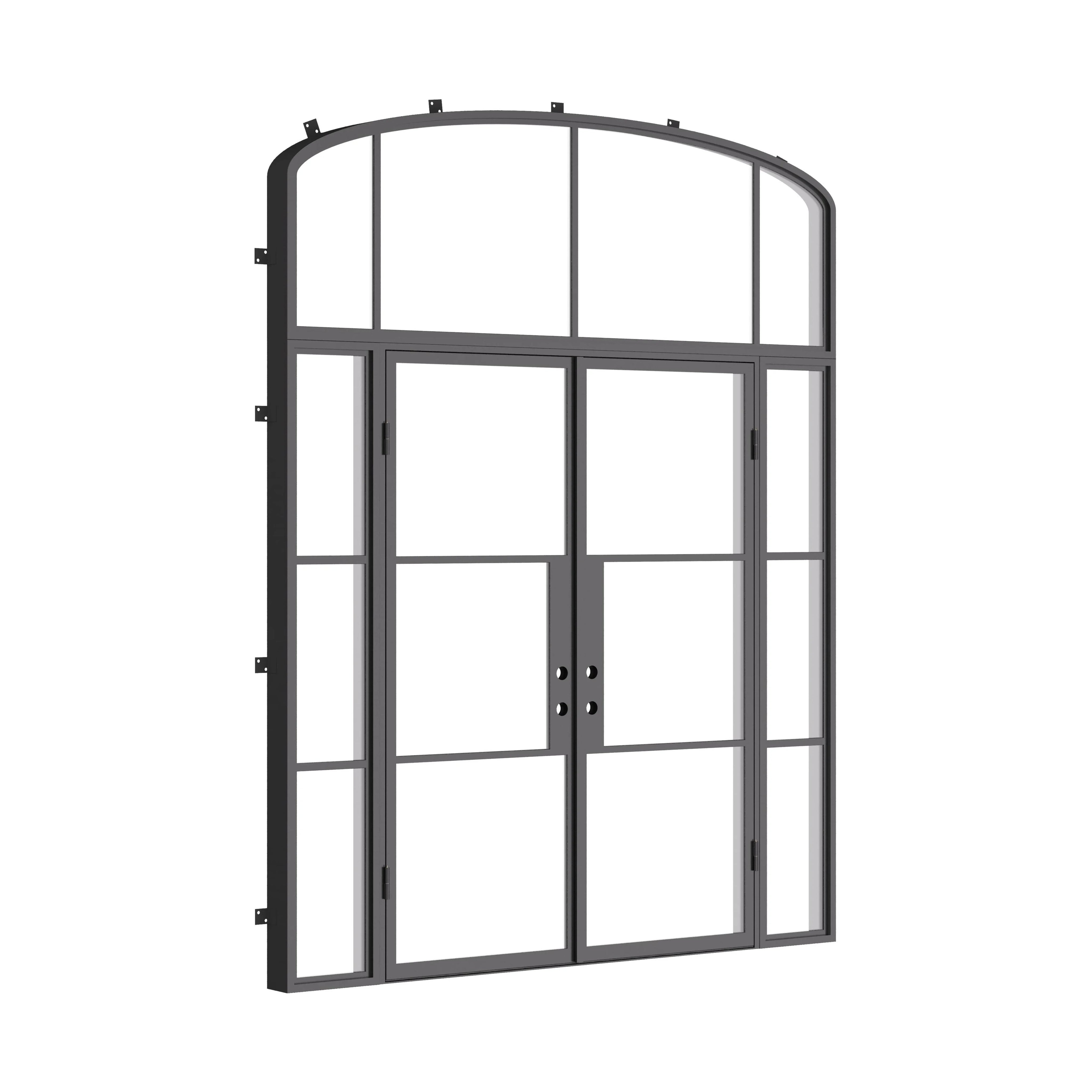 Air 4 double flat steel door with sidelights and mini arch window, automotive painted frame