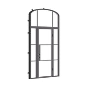 contemporary front entry door with mini arch transom