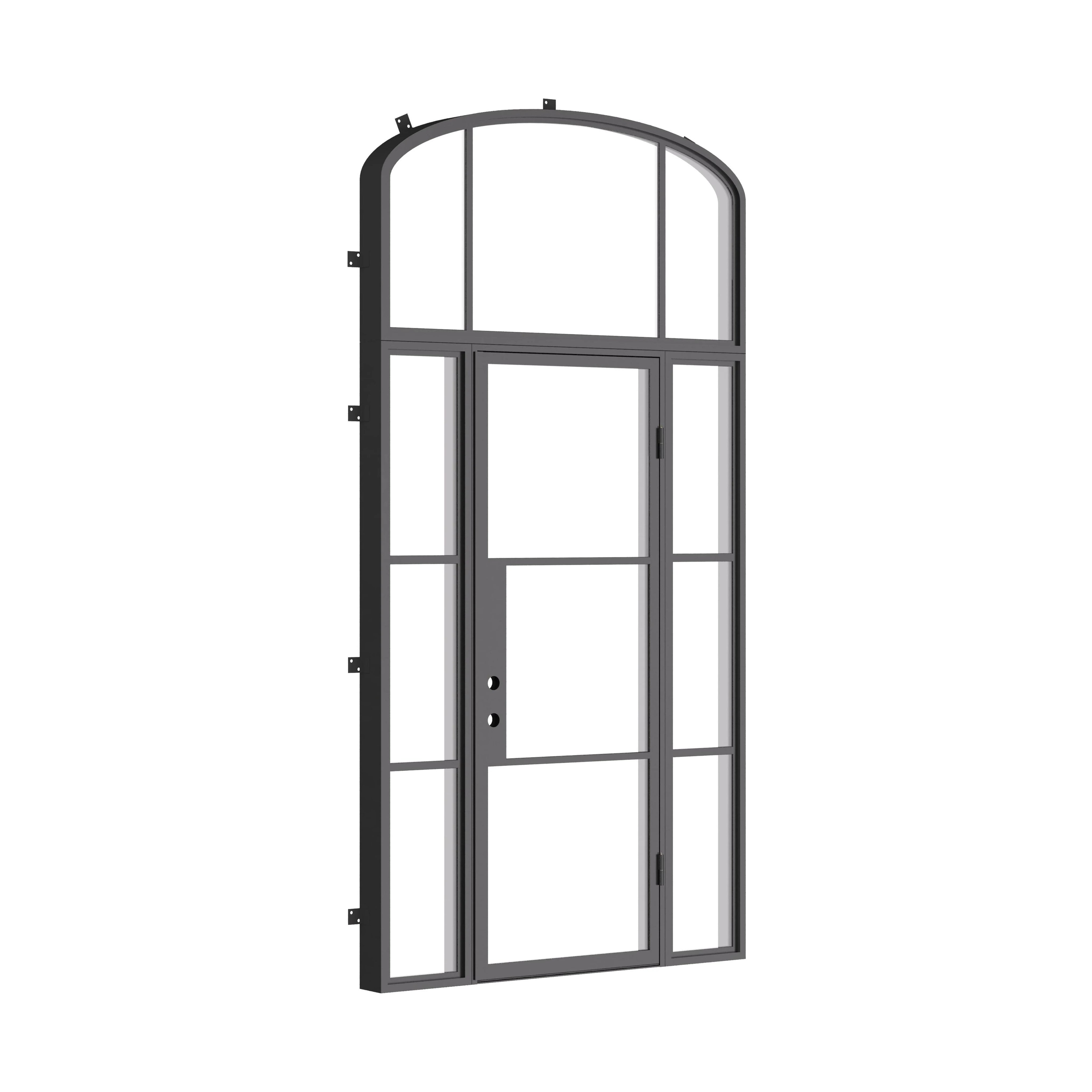 contemporary front entry door with mini arch transom