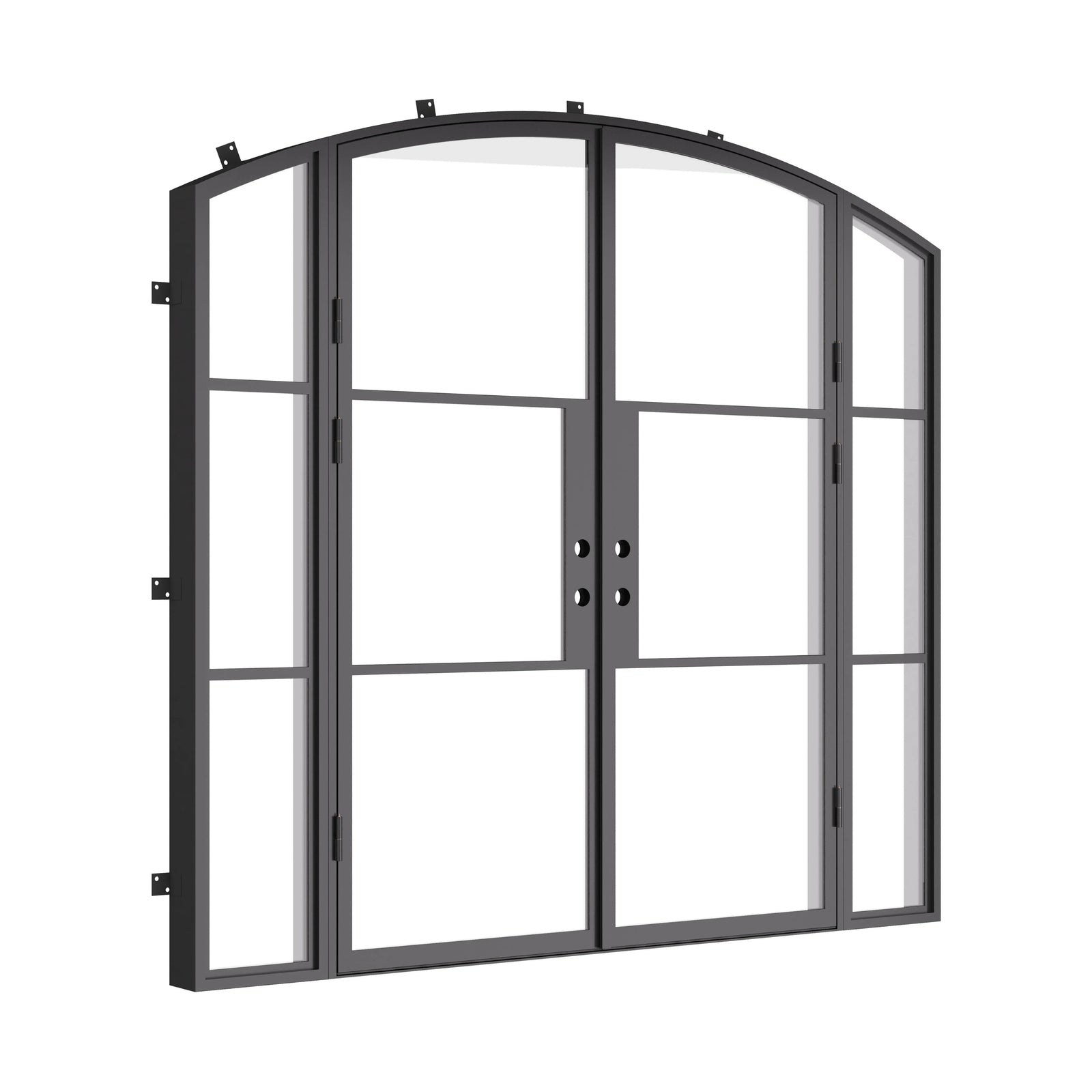 Air 4 arched double steel doors with sidelights and narrow profiles