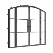 Modern double arch steel front door with side glass panels and insulation