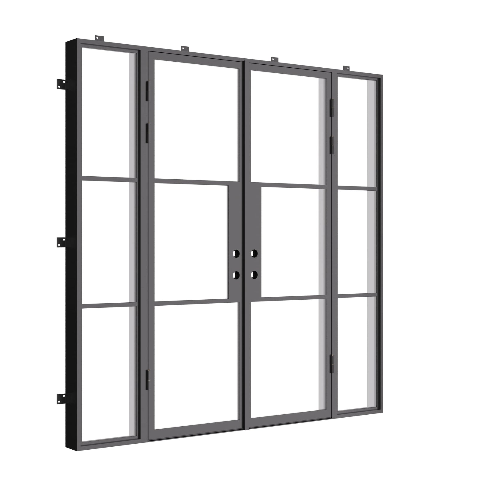 Air 4 double flat steel doors with sidelights, minimalist frame and clear tempered glass