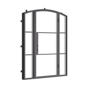 Exterior single steel door with arched frame and insulated sidelights