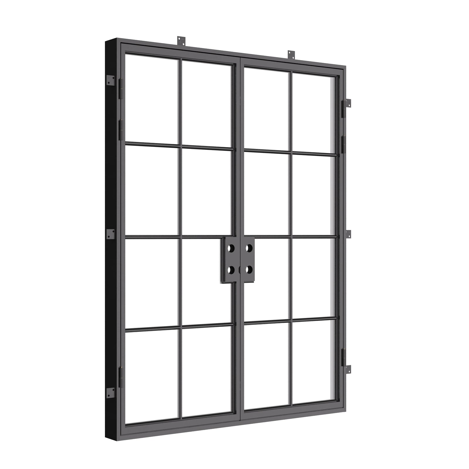 Contemporary double flat exterior steel door with safety glass