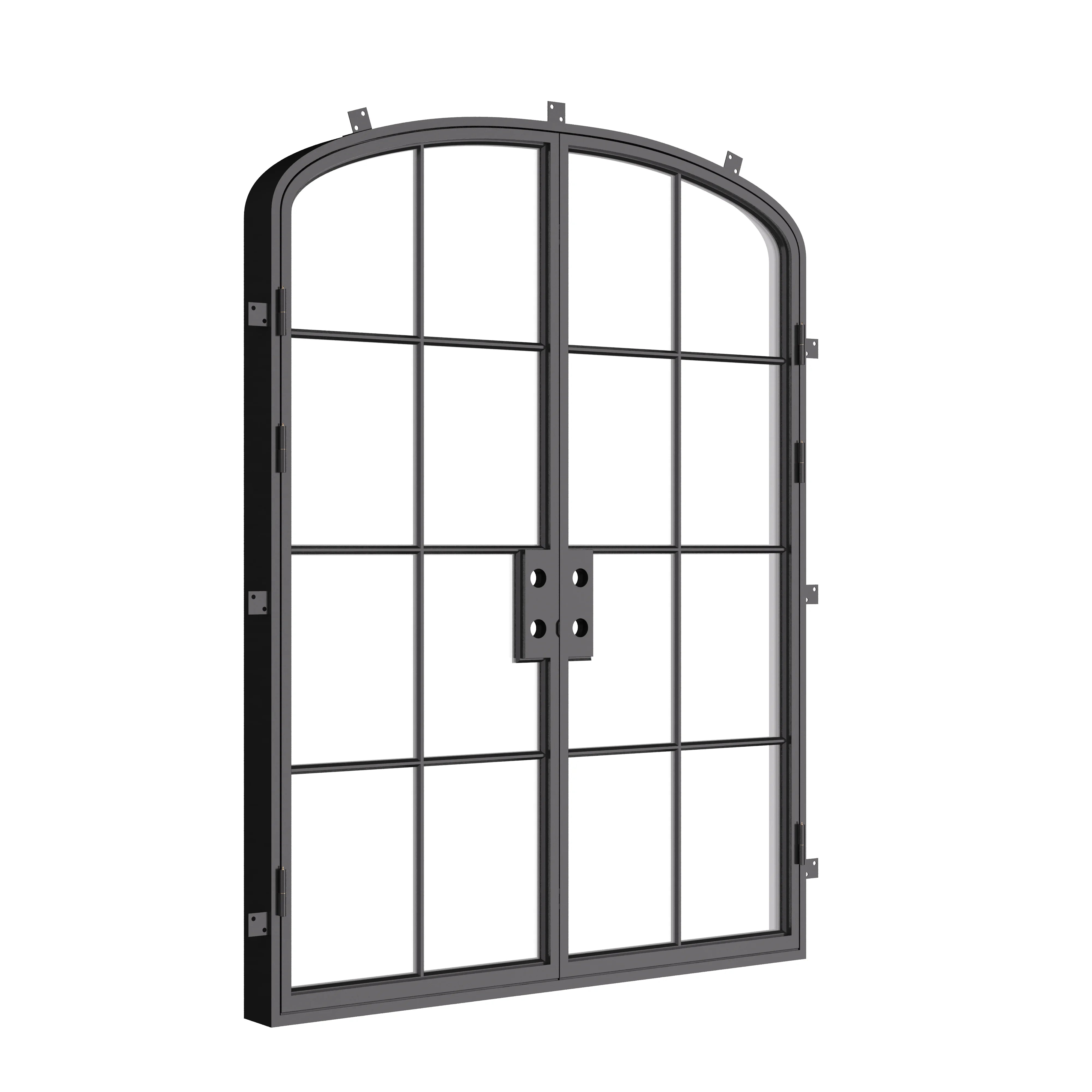 Contemporary double mini arch cold-rolled steel door with safety glass