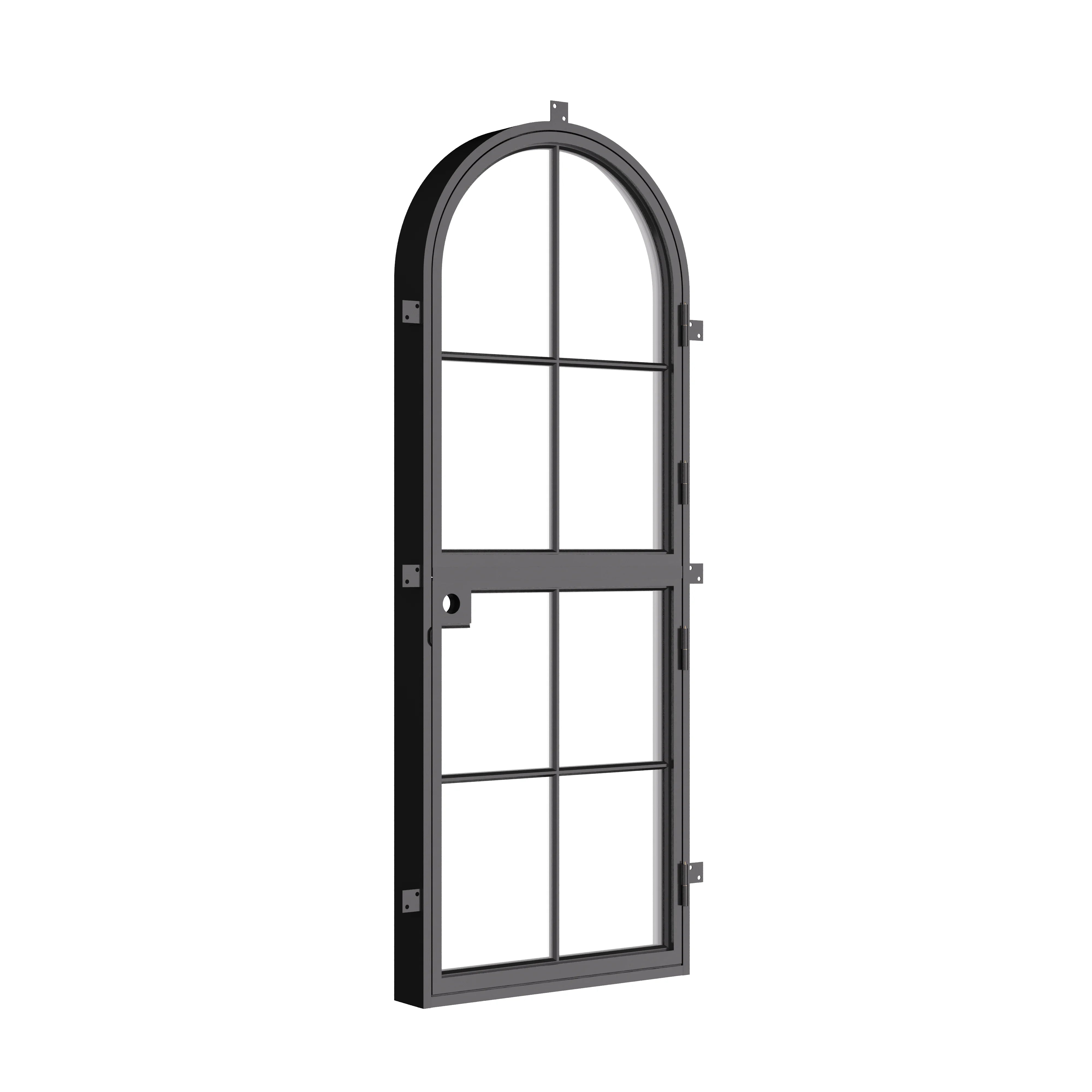 Contemporary Dutch arched steel door with tempered glass lite