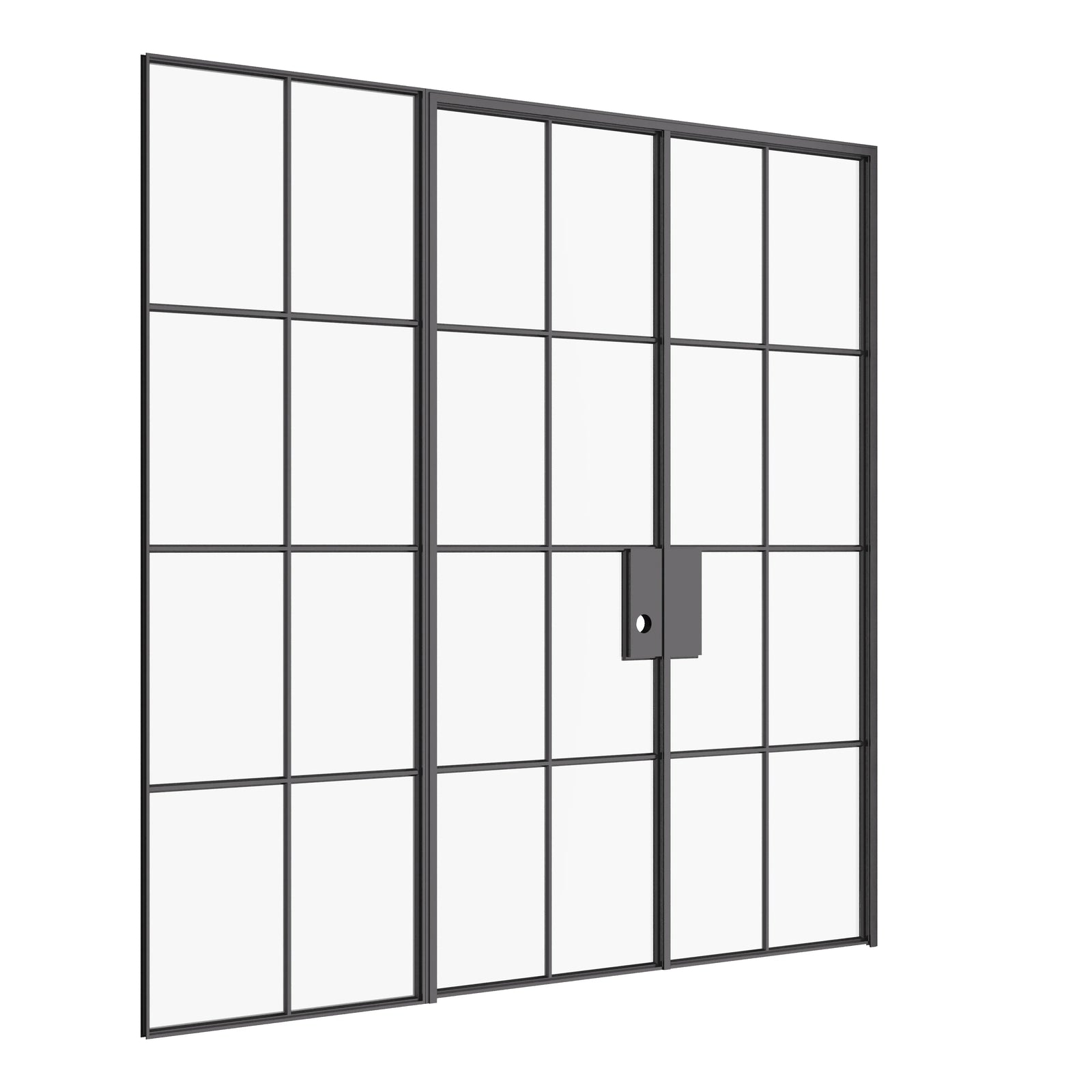 Air 5 double flat interior doors with right sidelight black steel grid detail
