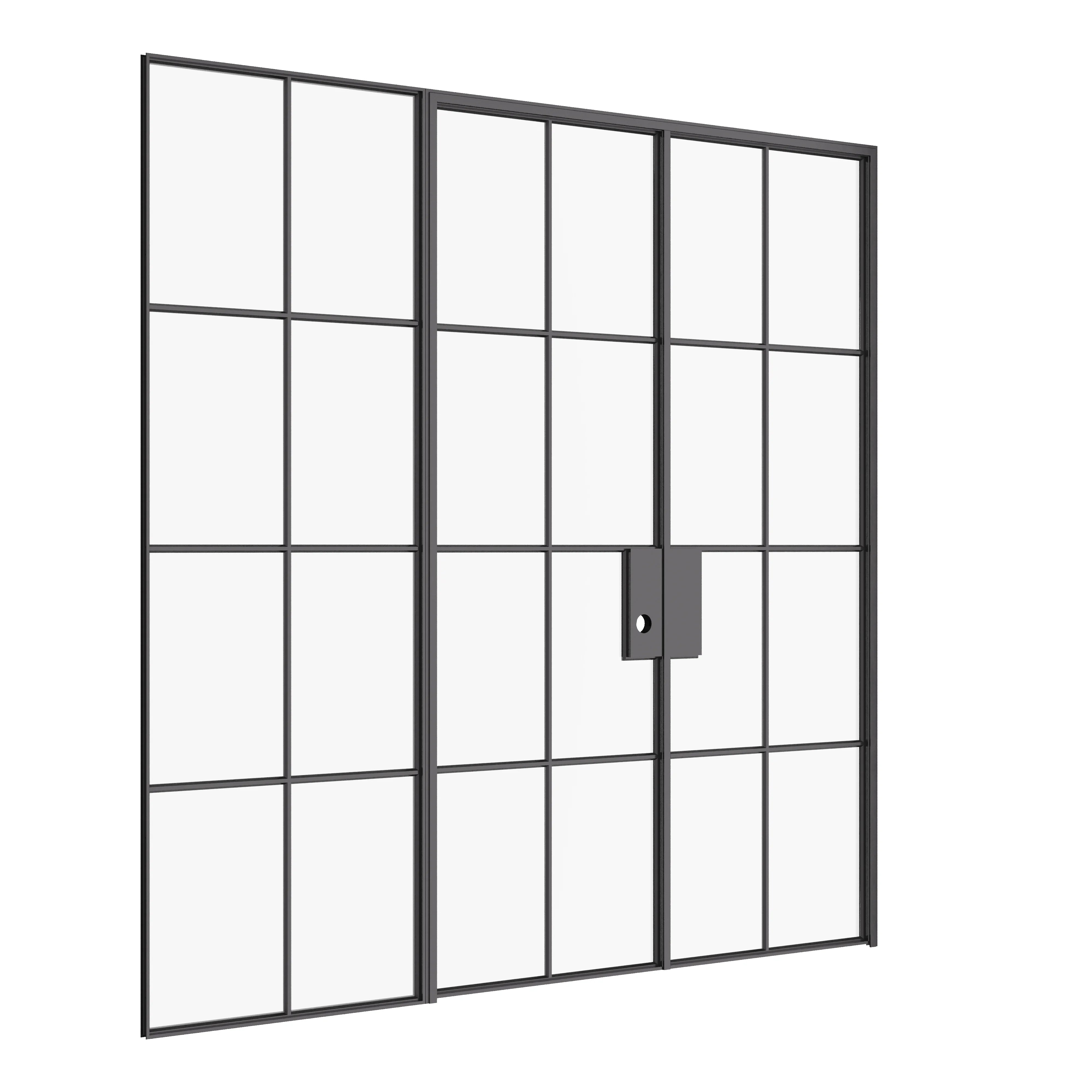 Air 5 double flat interior doors with right sidelight black steel grid detail