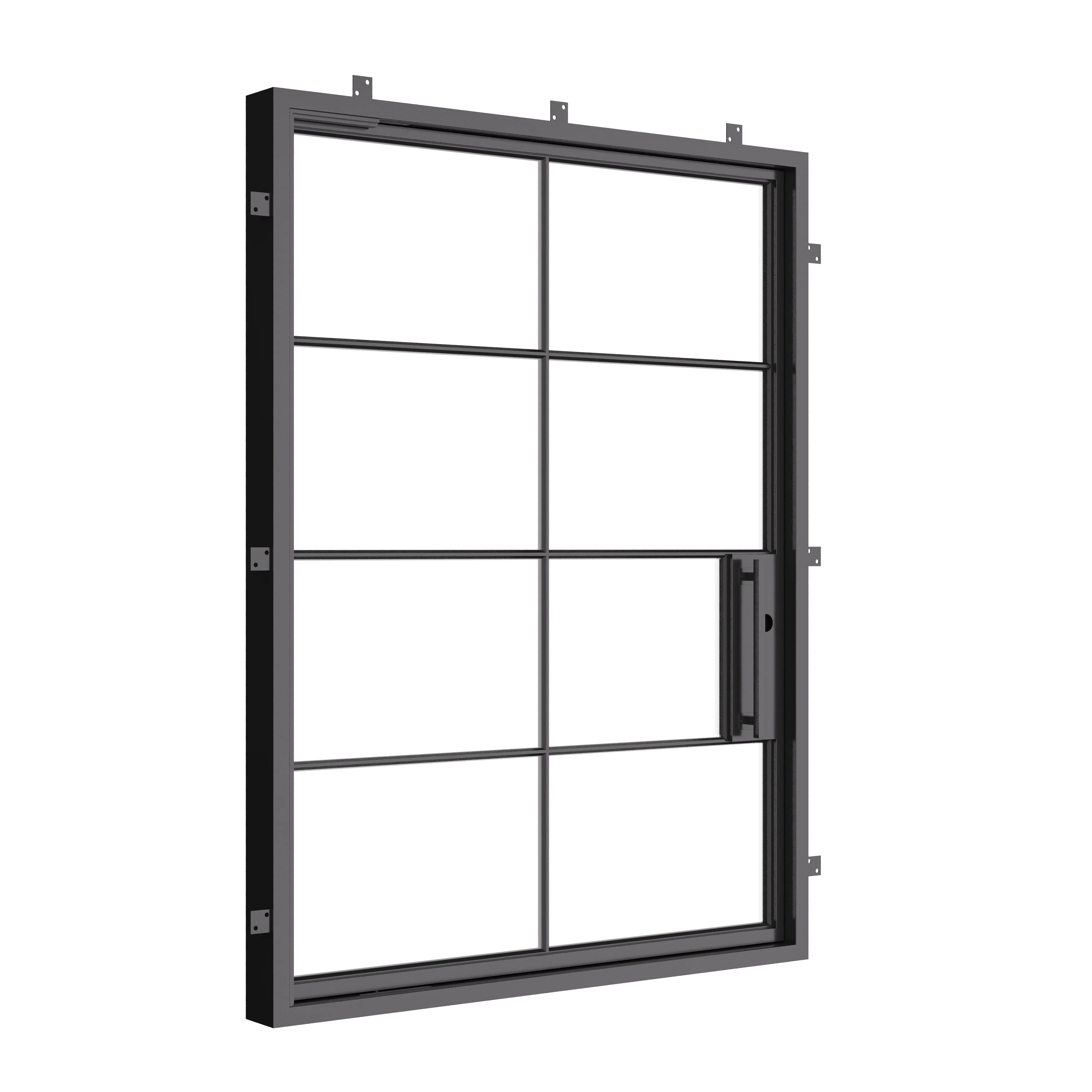 Air 5 pivot flat steel door with narrow steel sightlines and tempered glass