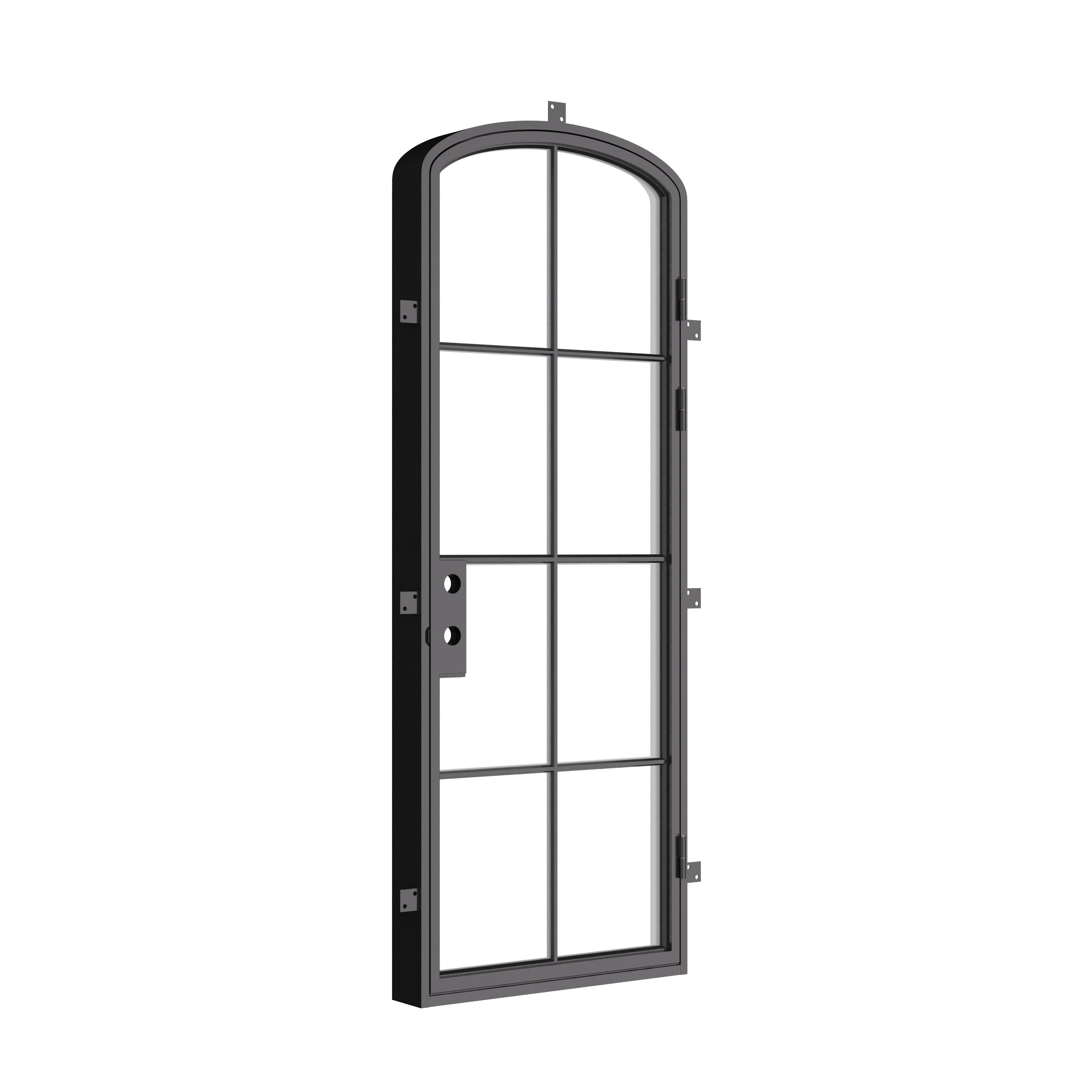 Contemporary single mini arch exterior steel door with safety glass