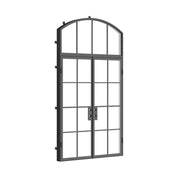 Double flat architectural steel entry doors with arch window above, NFRC certified and dual-pane glazing